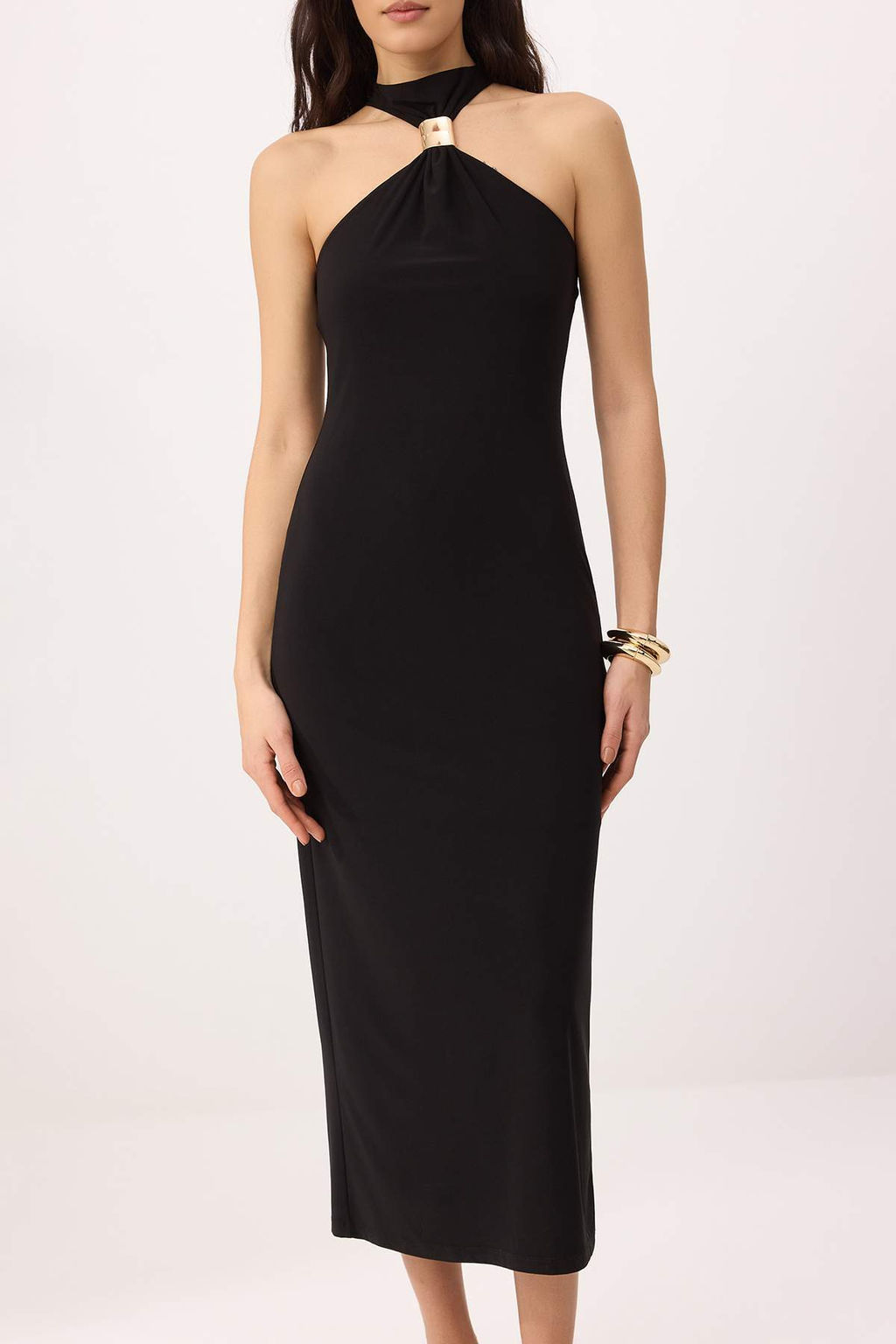 Siyah Bodycon Boyundan Baglamal? Kolsuz Aksesuar Detayl? Midi Esnek Orme Elbise TWOSS26EL00201 - Trendyolmilla фото 3