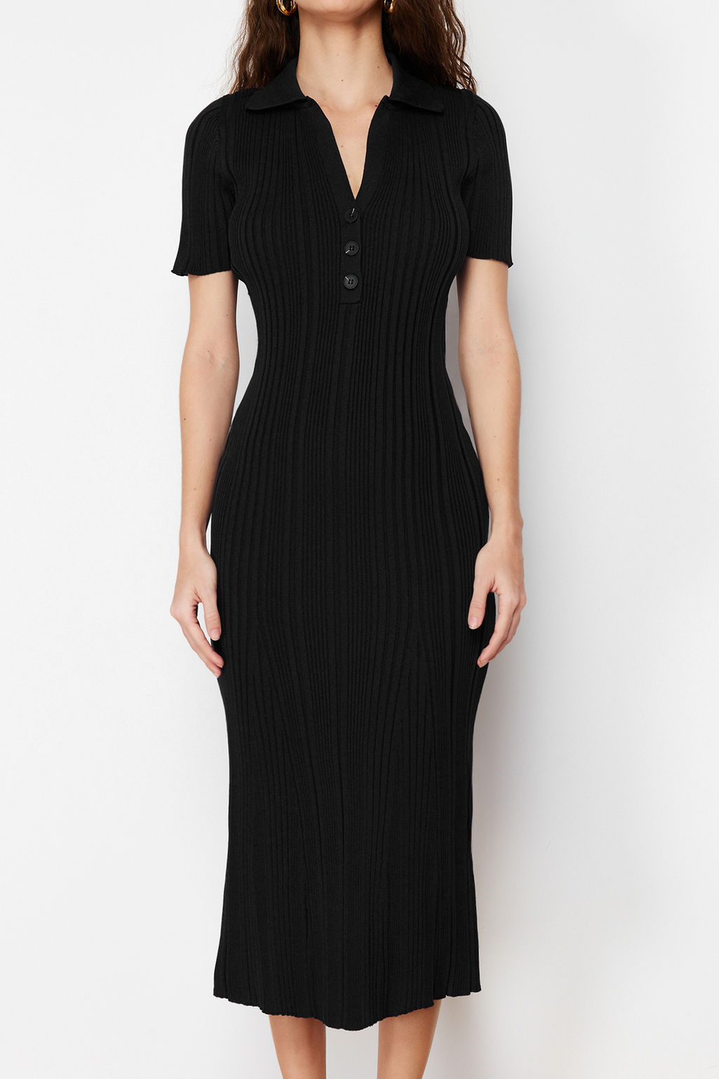 Siyah Maxi Polo Yaka Elbise TWOSS24EL00282