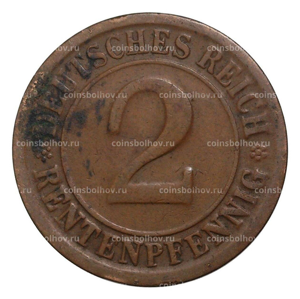 Монета 2 рентенпфеннига 1923 года G Германия
