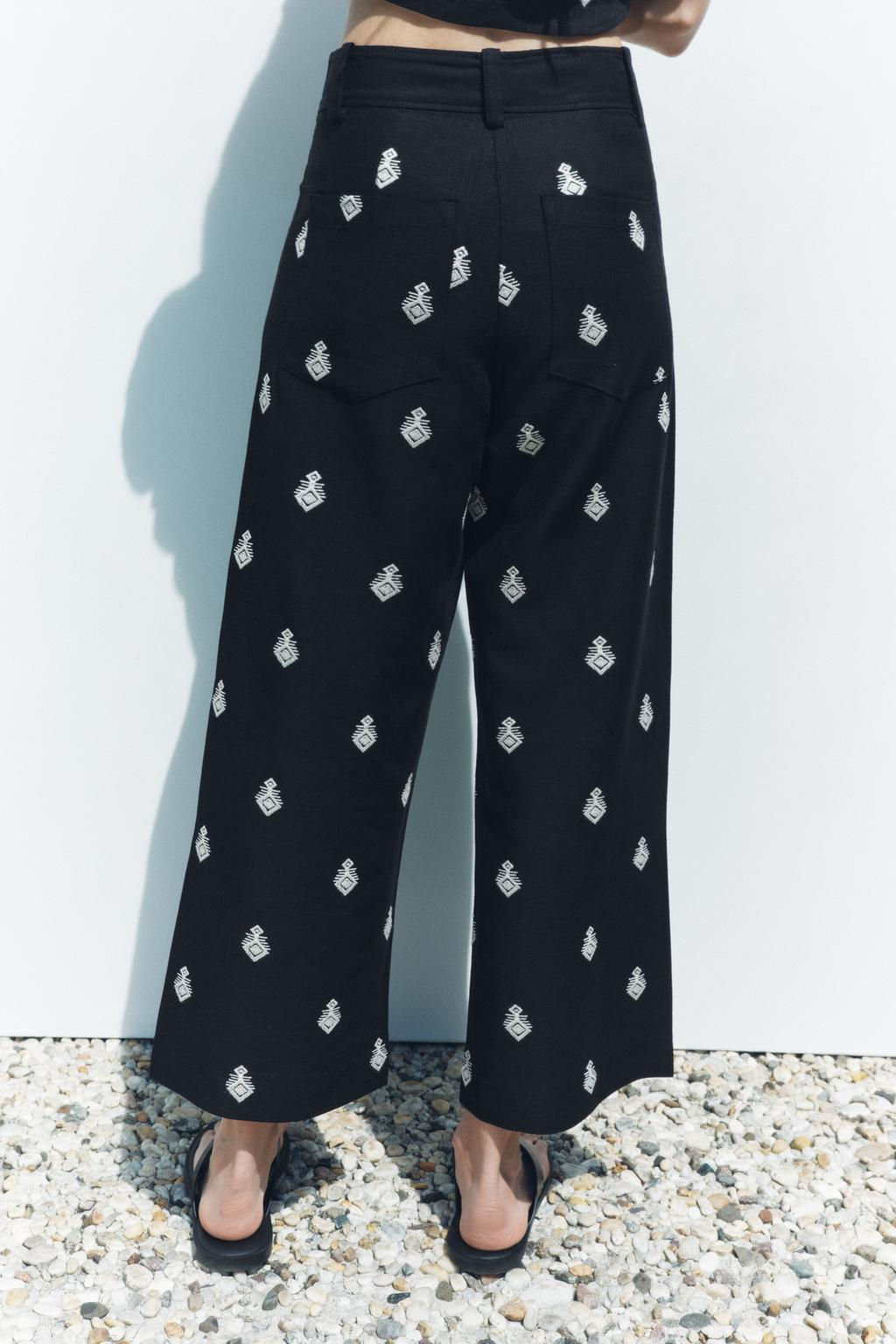 ZW COLLECTION CONTRAST EMBROIDERY CULOTTE TROUSERS - Zara фото 3