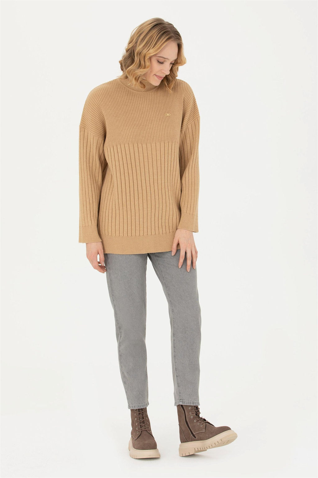 Женский свитер песочного меланжа - U.s. polo assn фото 4