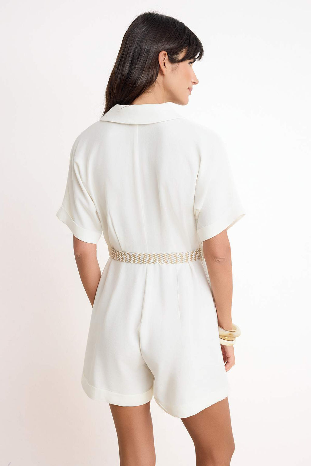 Ekru Kemerli Gomlek Yaka Modal Mini Dokuma Tulum TWOSS26TU00009 - Trendyolmilla фото 4