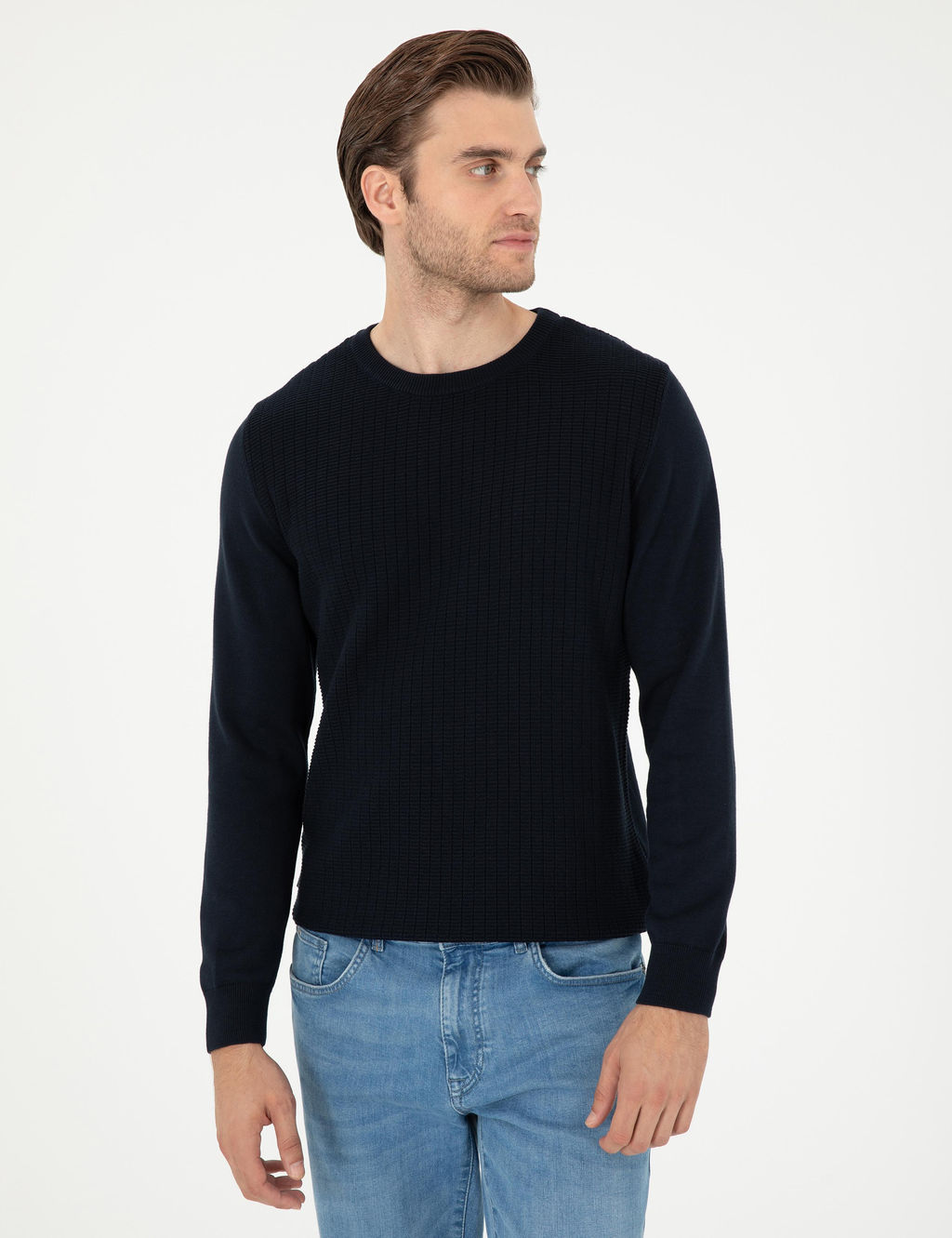 Lacivert Regular Fit Bisiklet Yaka Y_n Kar___ml_ Triko Kazak - Pierre cardin фото 3