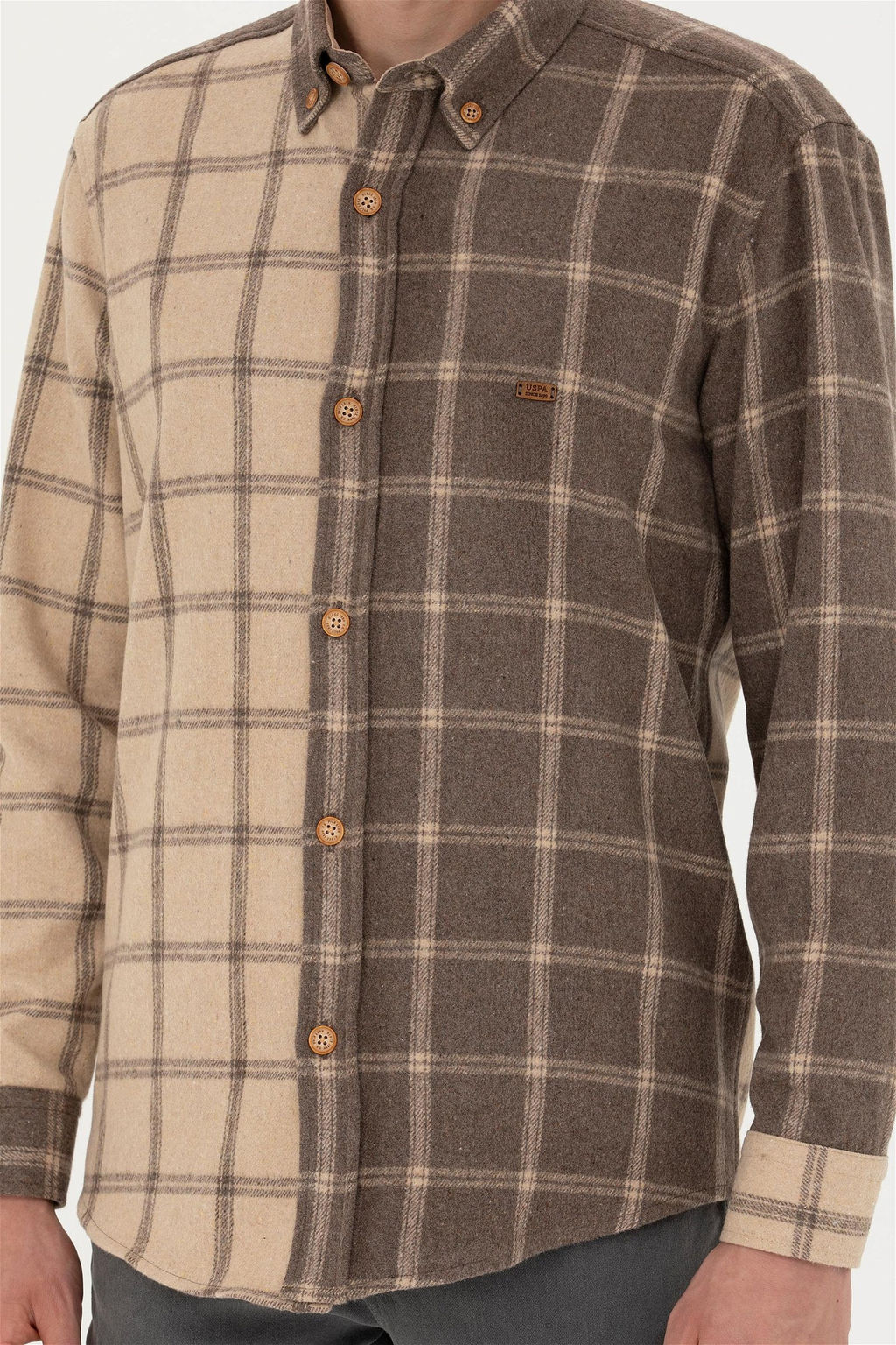 Мужская рубашка светло-хаки с длинным рукавом - U.s. polo assn фото 5