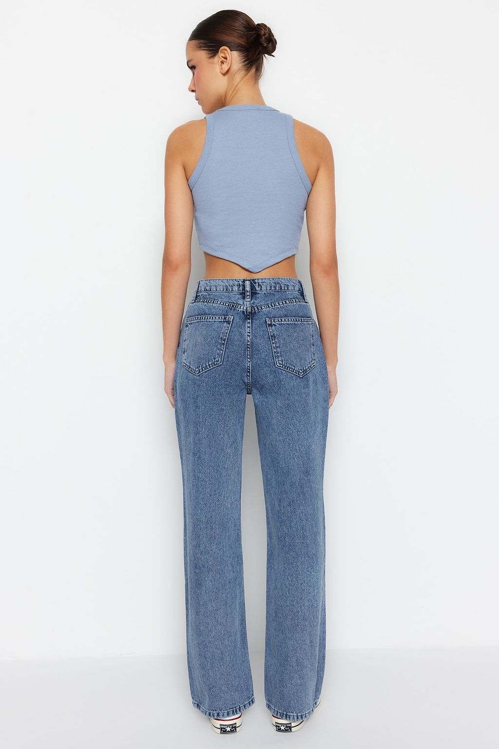 Siyah Yuksek Bel Wide Leg Jeans TWOSS21JE0385 - Trendyolmilla фото 11