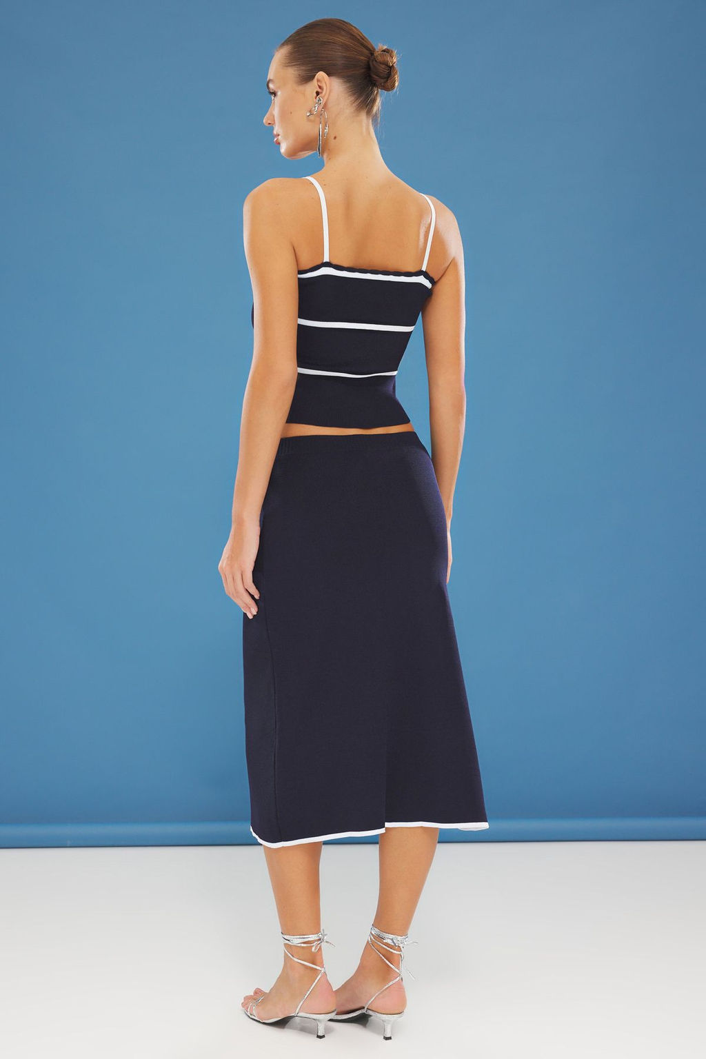 Lacivert Cizgili Kurdele Detayl? Bluz-Etek Alt-Ust Tak?m TWOSS25AU00063 - Trendyolmilla фото 5