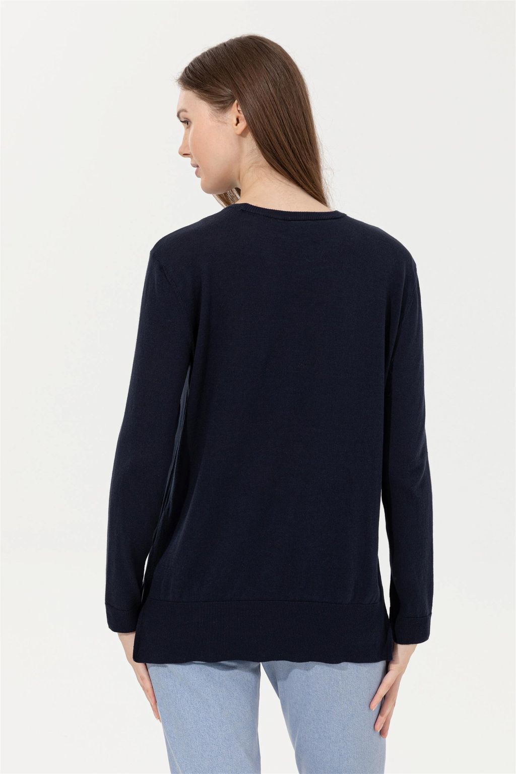 U. S. Polo Assn Женский базовый свитер темно-синего цвета с круглым вырезом - U.s. polo assn фото 5