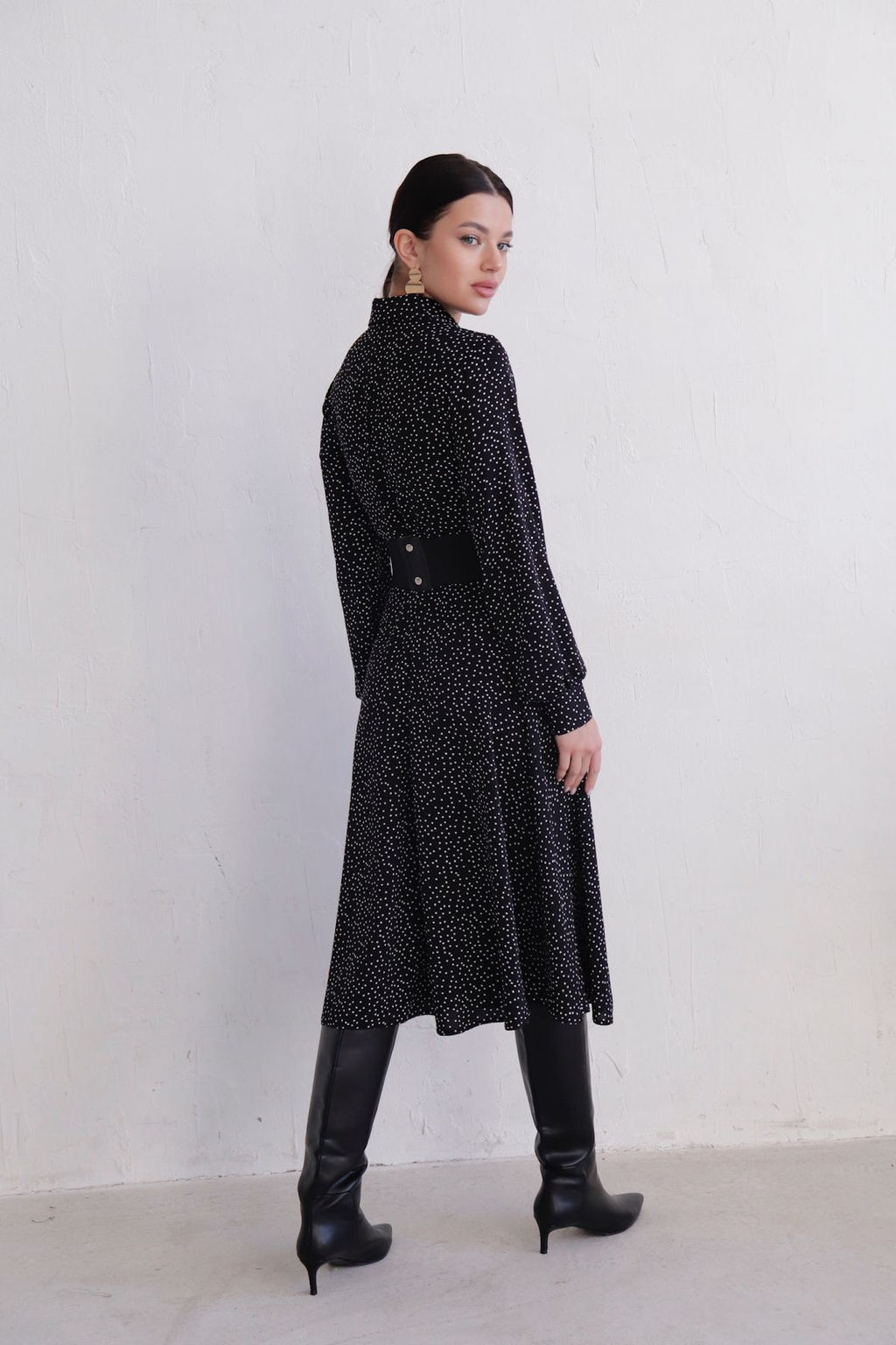 11511 Платье-рубашка чёрное в горошек - Martichelli фото 6