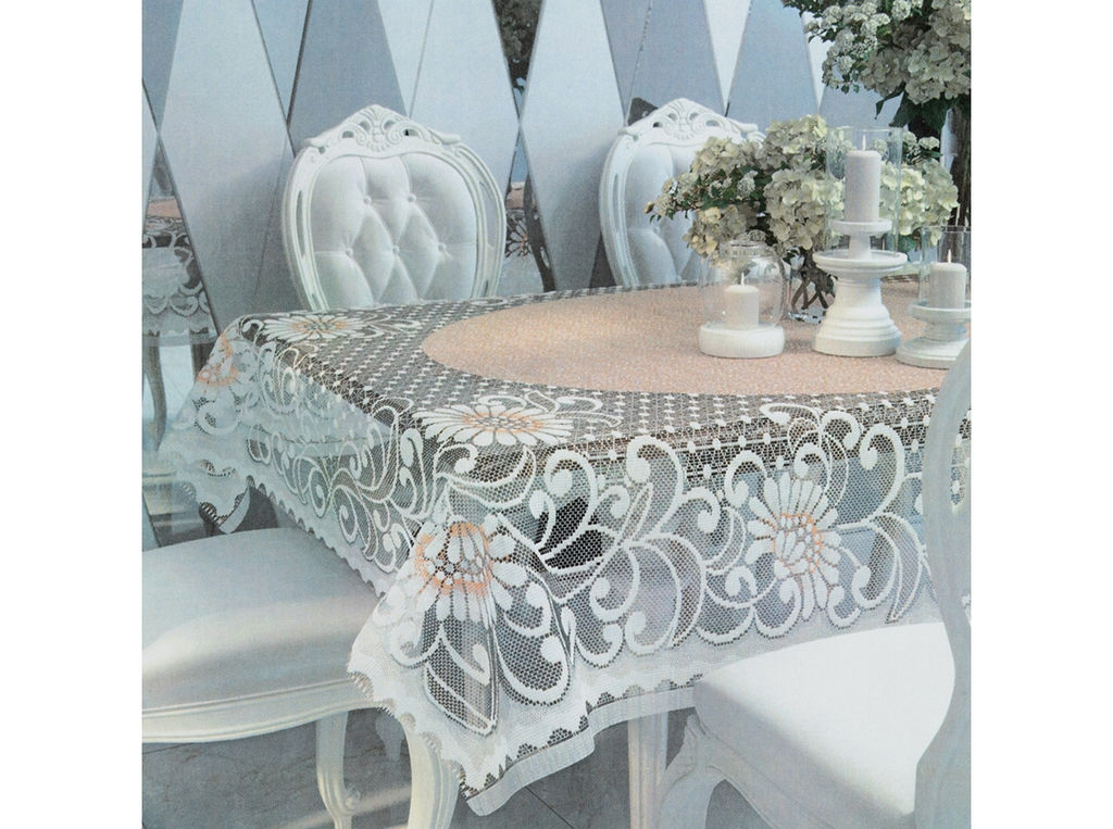 Скатерть декоративная Д235А 150 беж. с белым 2.45 м*1.55 м рис. Д235А