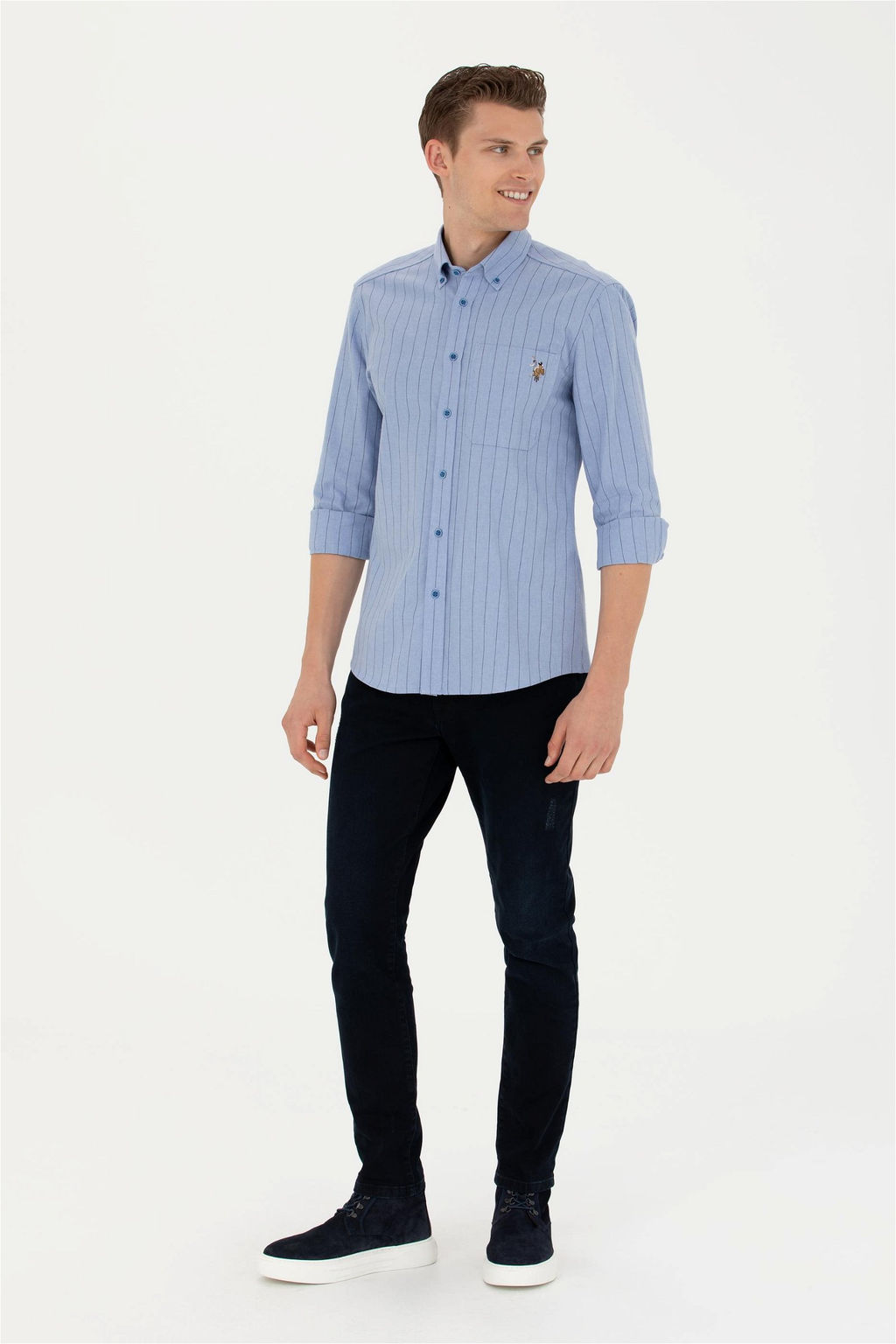 Мужская синяя рубашка с длинным рукавом - U.s. polo assn фото 11