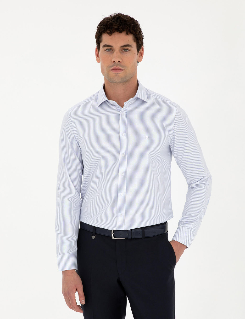 A__k Mavi Slim Fit Uzun Kollu G_mlek