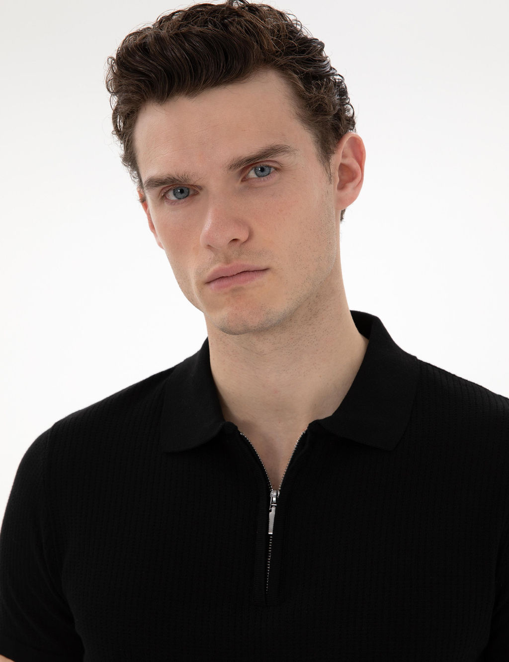 Siyah Slim Fit Fermuarl_ Polo Yaka Triko Kazak - Pierre cardin фото 2