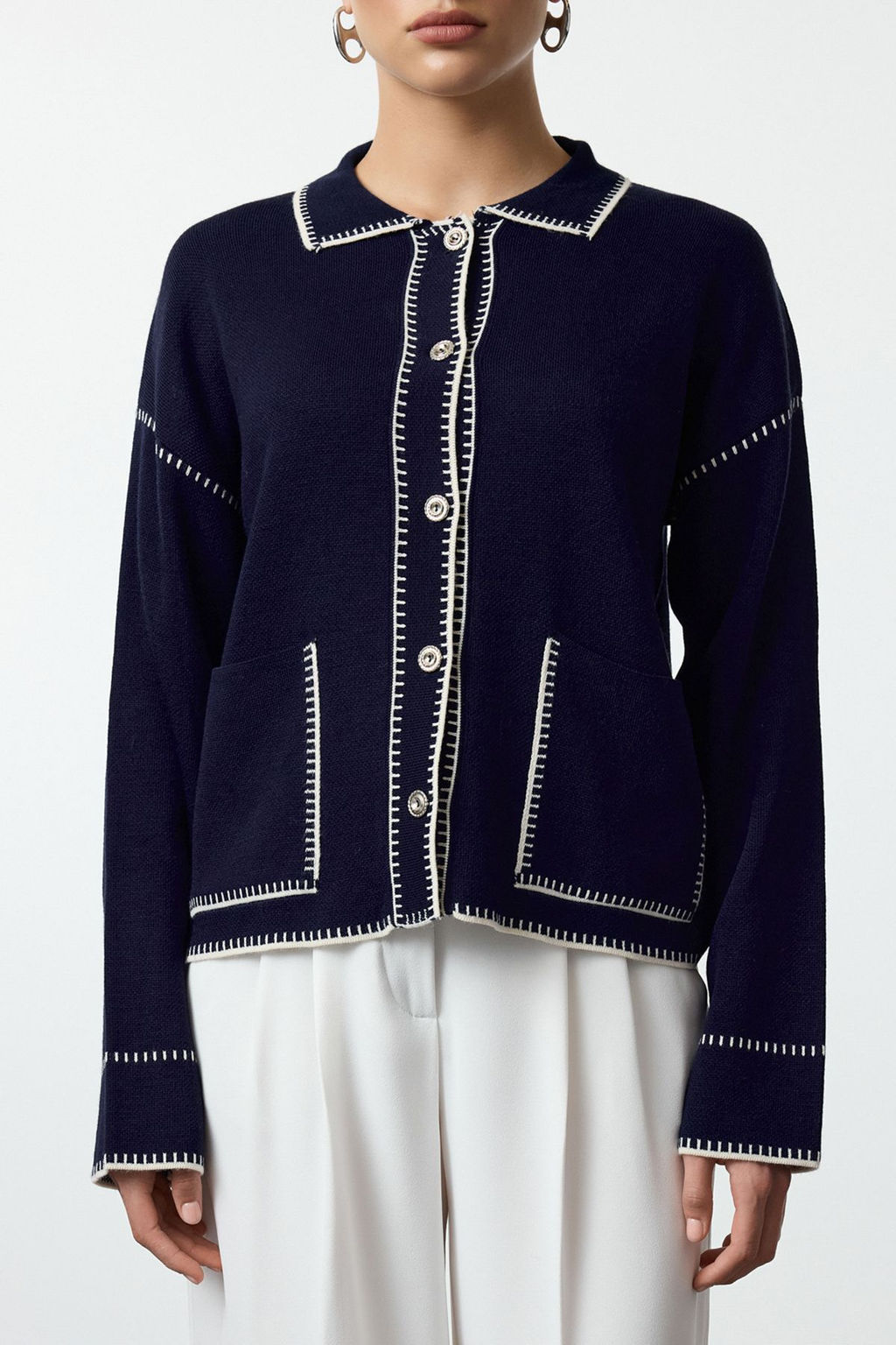 Lacivert Renk Bloklu Polo Yaka Triko H?rka TWOAW25HI00218