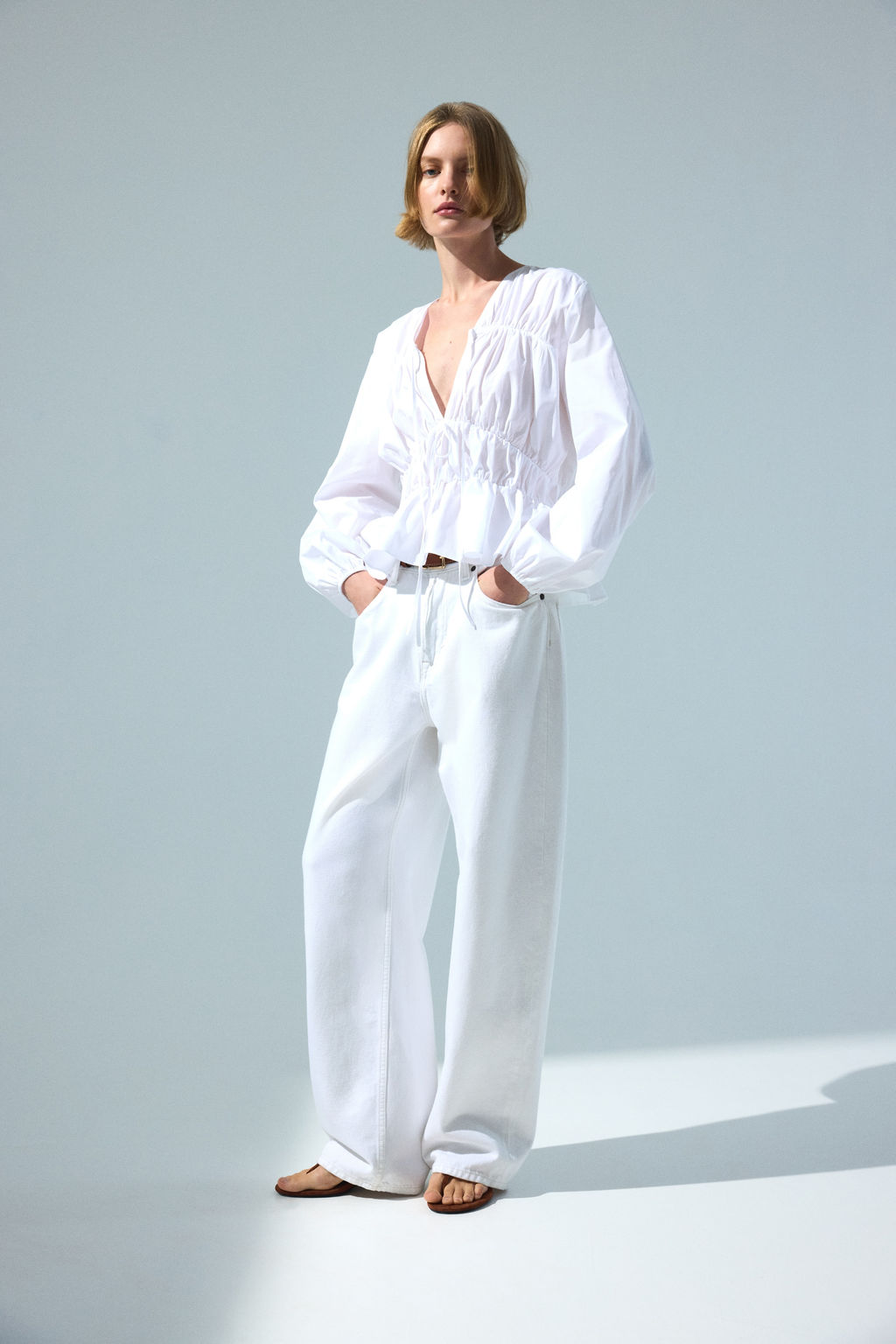 Drawstring poplin blouse - H&m фото 6