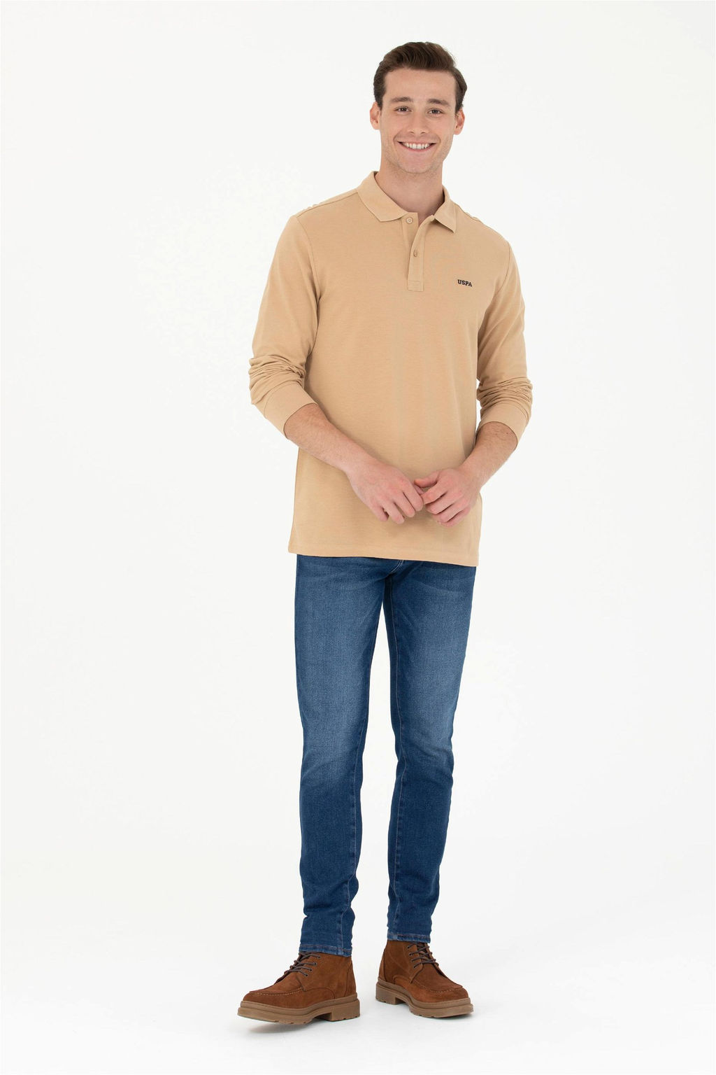 U. S. Polo Assn Мужская базовая толстовка с воротником-поло песочного цвета - U.s. polo assn фото 4