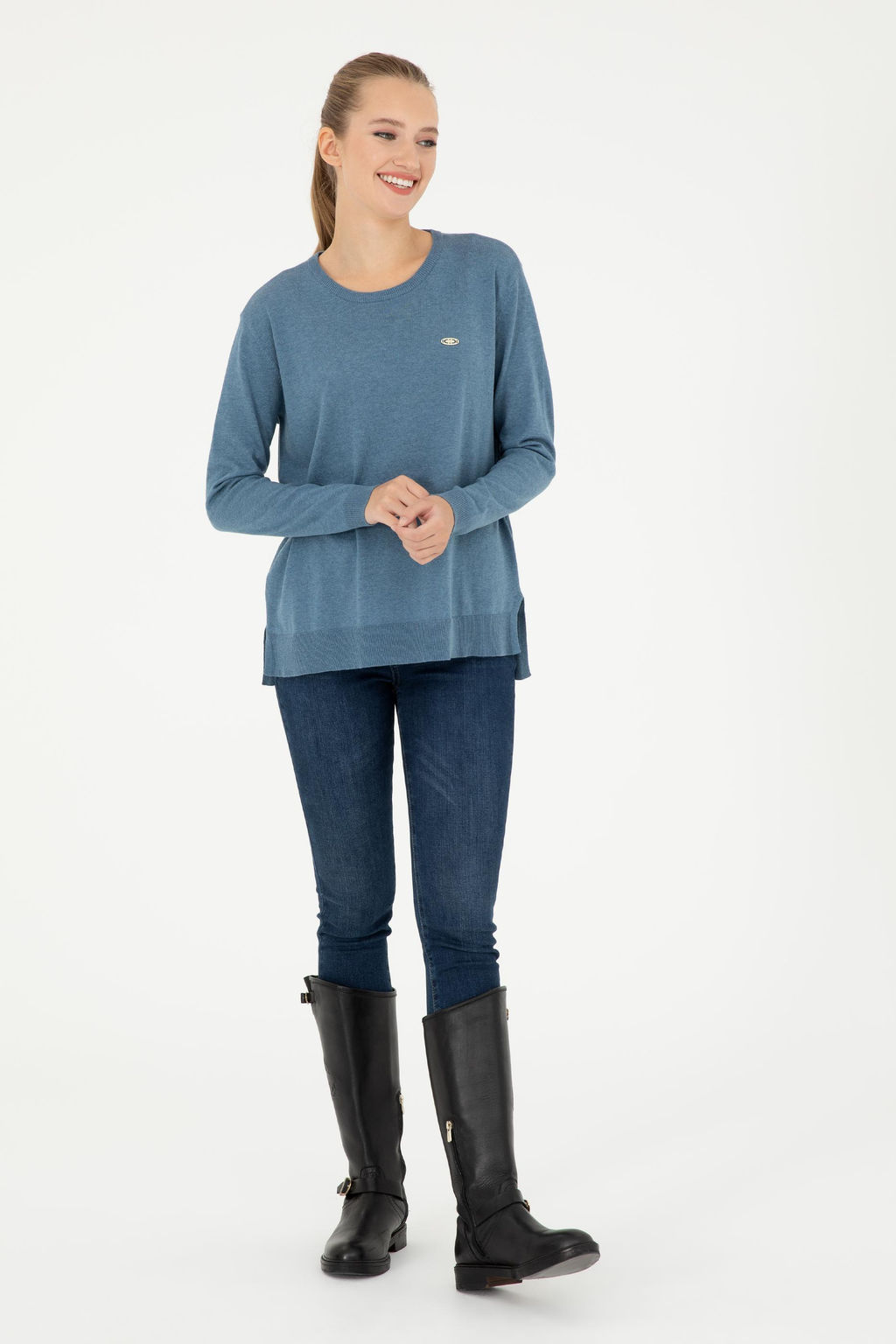 Свитер женский U.S. Polo Assn с круглым вырезом синий хлопок  фото 11