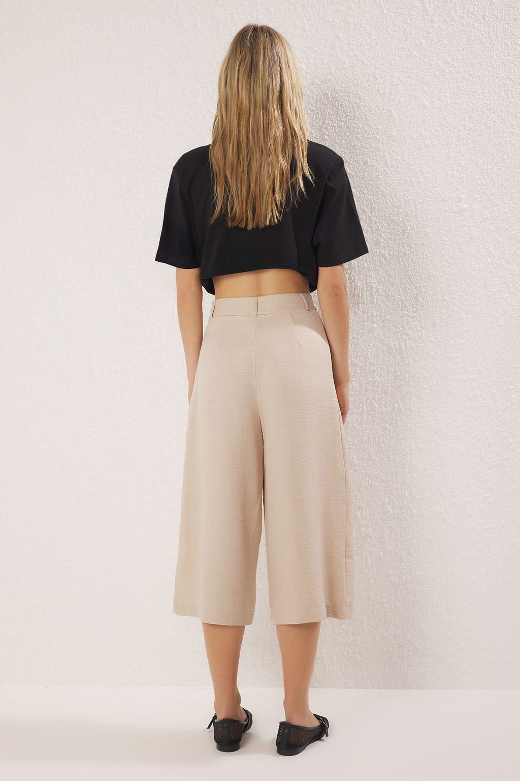 Trendyolmilla Bej Keten Gorunumlu Culotte Pantolon TWOSS25PL00079  фото 4