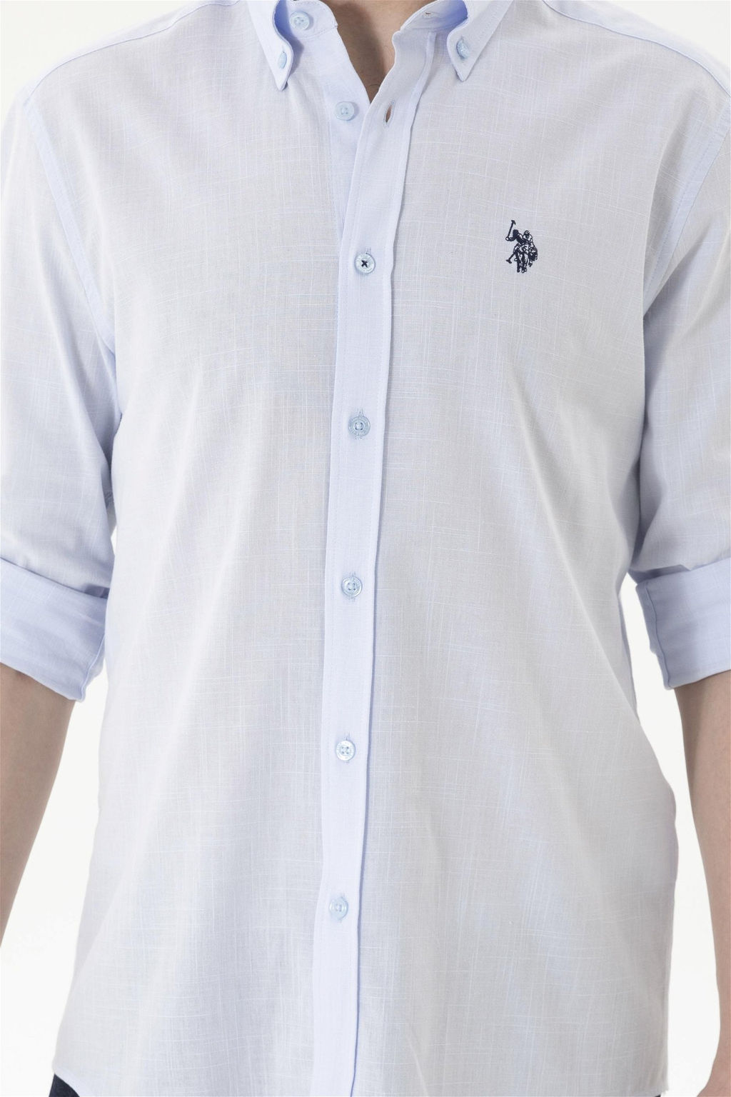 U. S. Polo Assn / Мужская льняная рубашка голубая базовая рубашка - U.s. polo assn фото 6