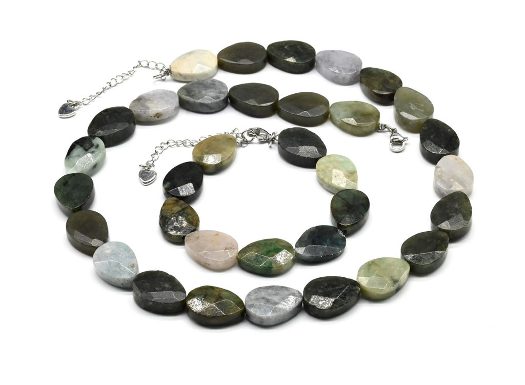 Бусы и браслет из жадеита капля гр.13*18мм, 47см, 18см