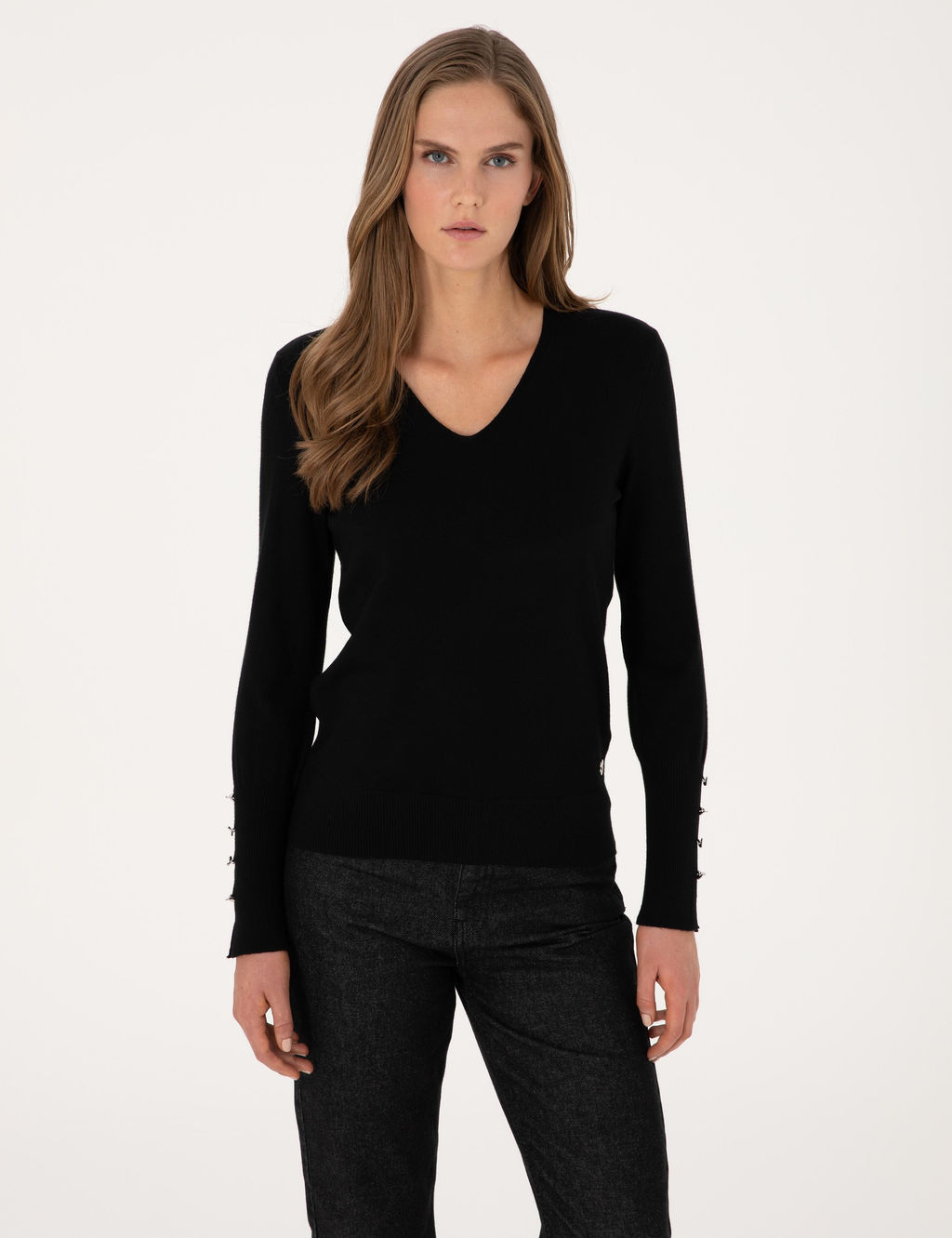 Siyah Slim Fit Basic Kazak