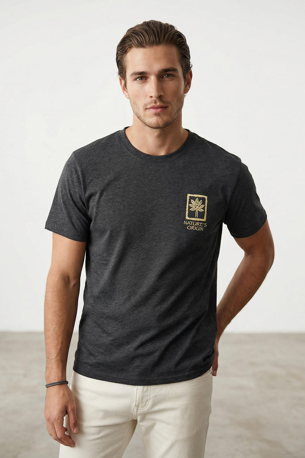 TRENDYOL MAN Antrasit Melanj Slim/Dar Kesim Bask?l? Pamuklu Kal?n T-Shirt T-Shirt TMNSS25TS00184 - Trendyolmilla фото 5