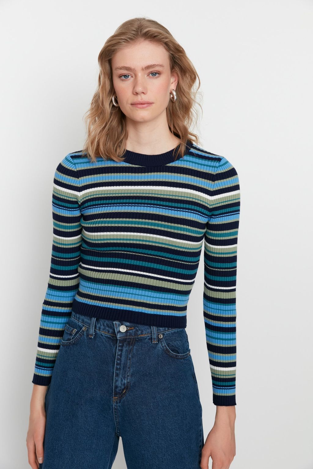 Lacivert Crop Triko Kazak TWOAW22KZ1114 - Trendyolmilla фото 4