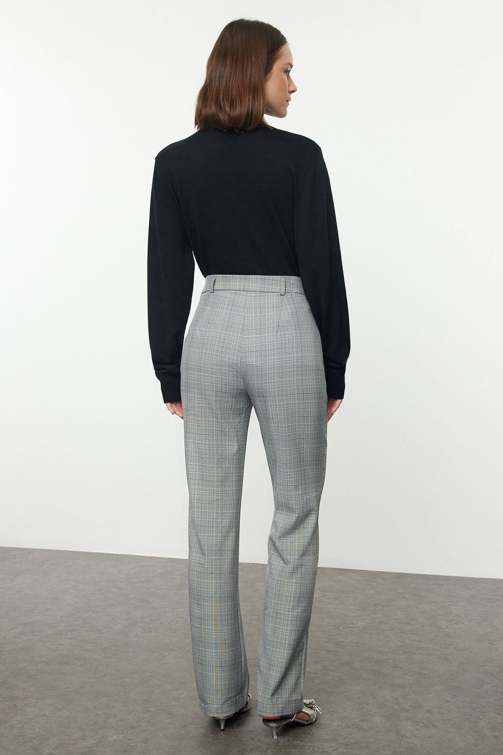 Gri Ekose Straight/Duz Kesim Dokuma Pantolon TWOAW25PL00085 - Trendyolmilla фото 5