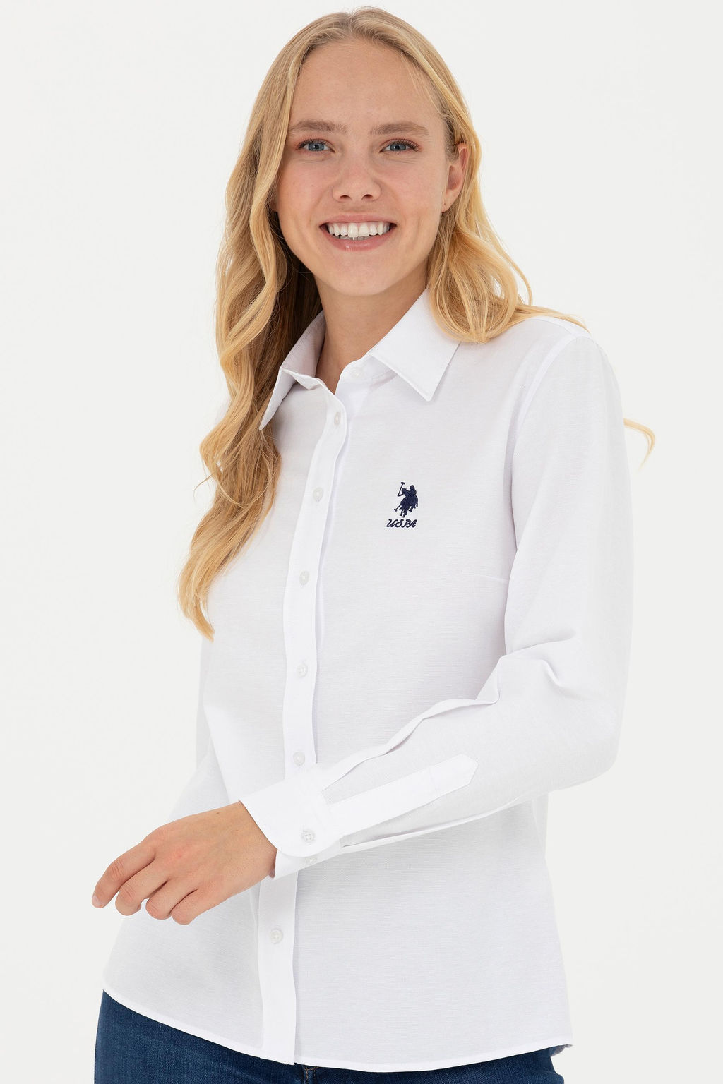 Женская белая базовая рубашка с длинным рукавом - U.s. polo assn фото 8