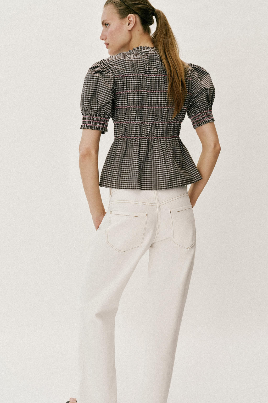 CAMISA CUADROS NIDO DE ABEJA / Marr?n / Crudo