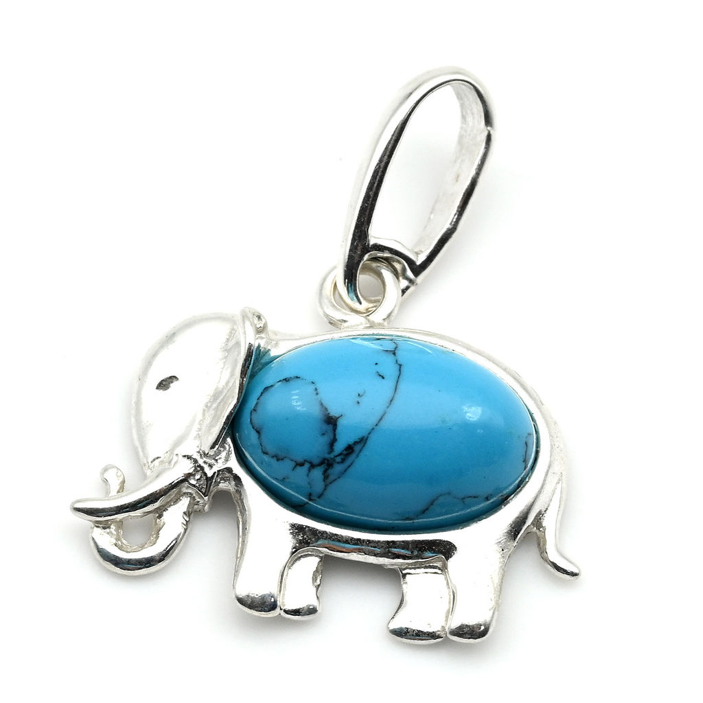 Кулон в виде Слона С925 с бирюзой (имитация) 20*16мм, 2,5г