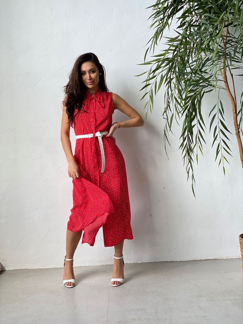 Платье, как из к/ф Красотка, красное в хаотичный горошек - Martichelli фото 3