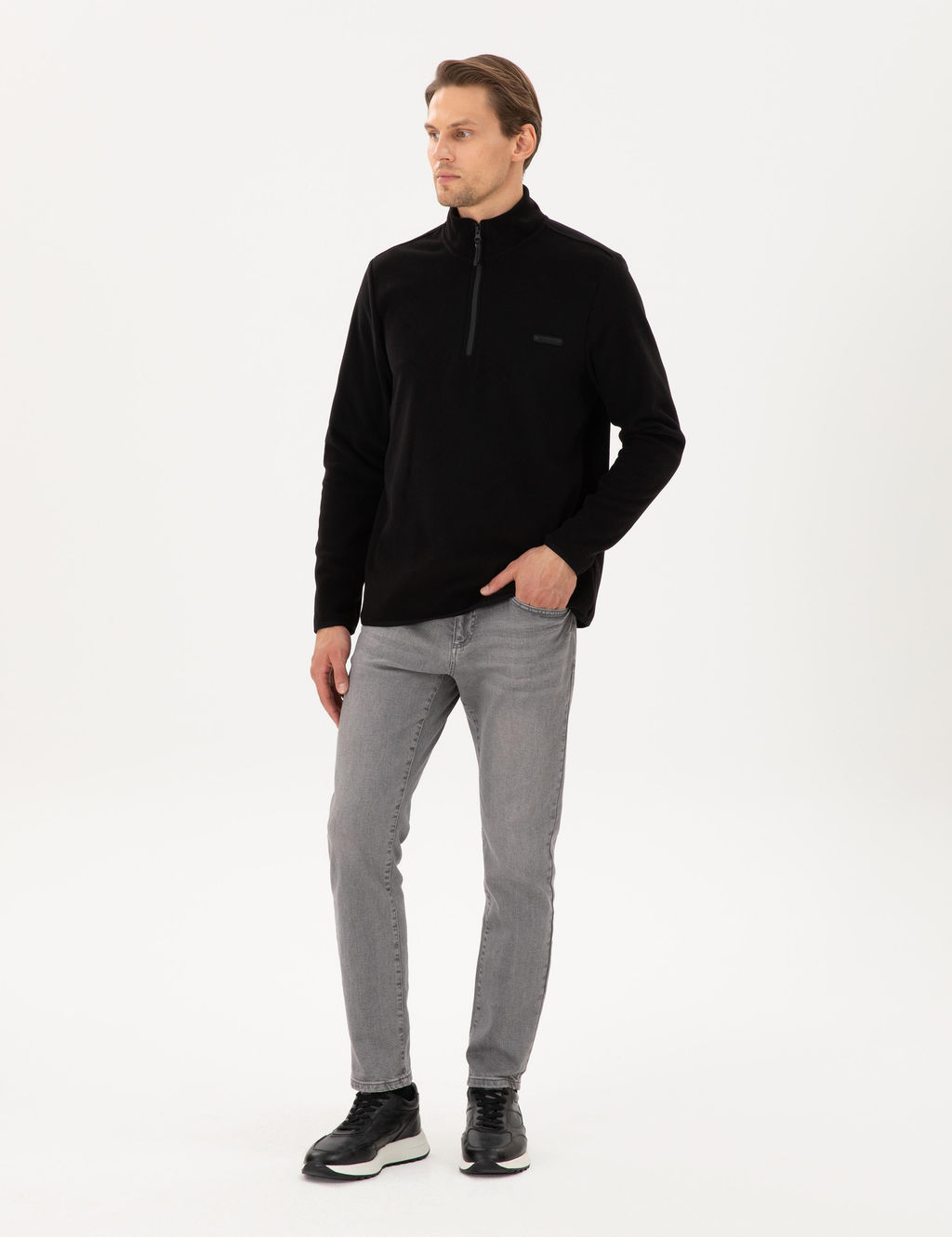 Siyah Regular Fit Yar_m Fermuarl_ Polar Sweatshirt - Pierre cardin фото 4