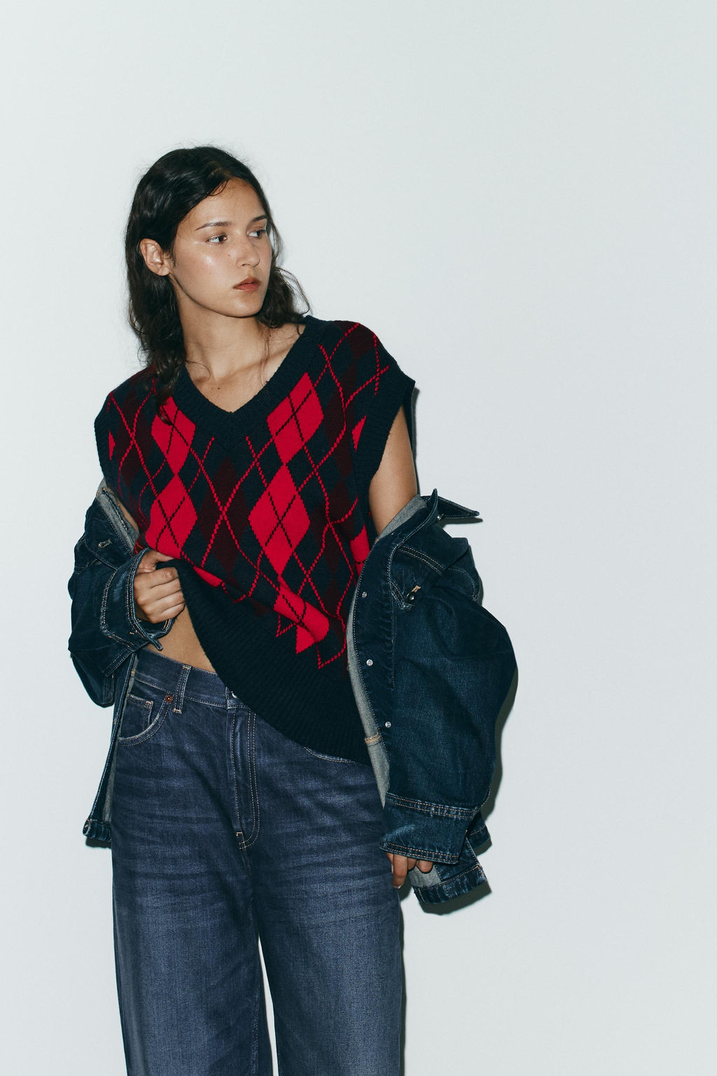 ARGYLE KNIT OVERSIZE WAISTCOAT - Zara фото 2