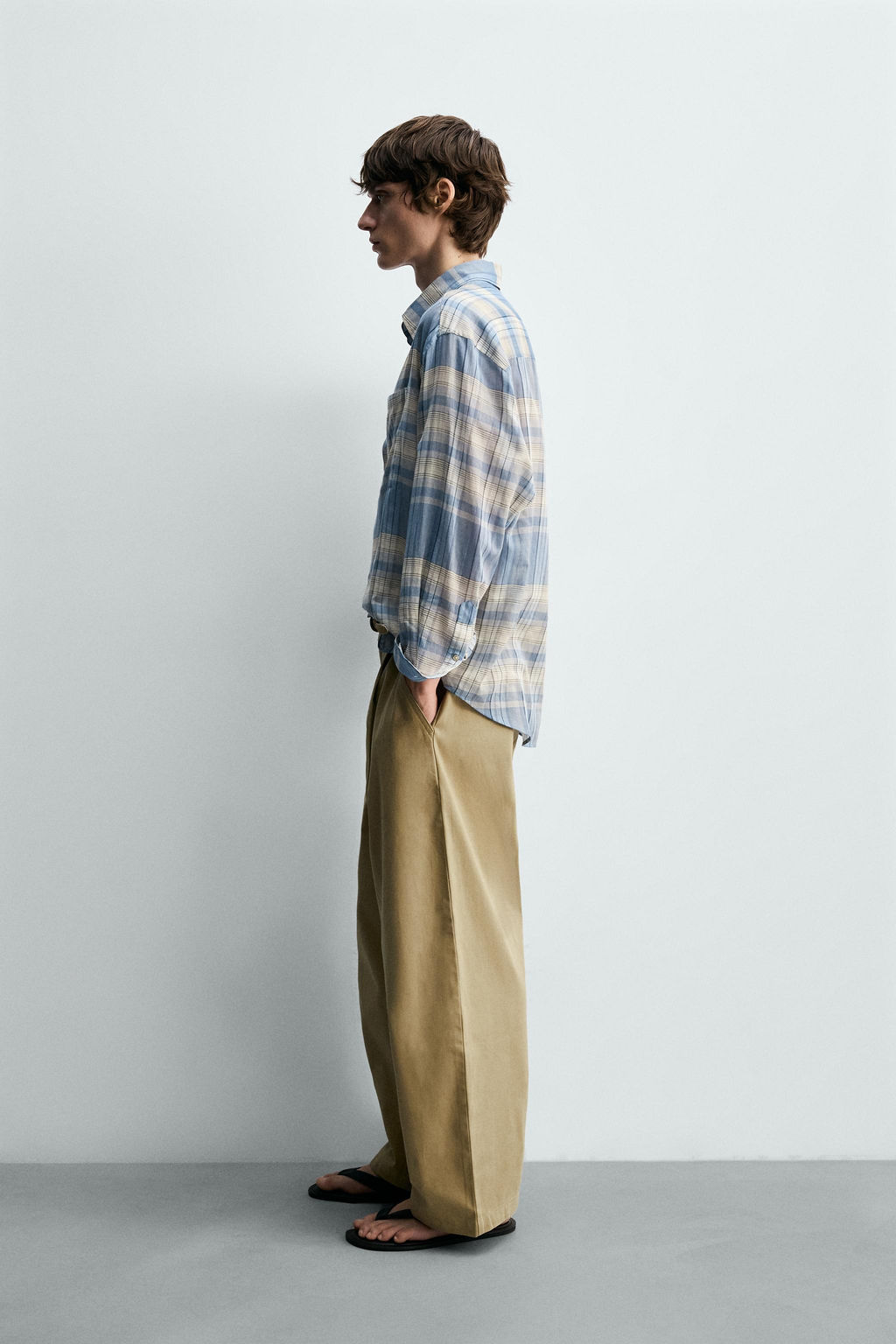 CAMISA RELAXED FIT CUADROS / Gris / Azul - Zara фото 4