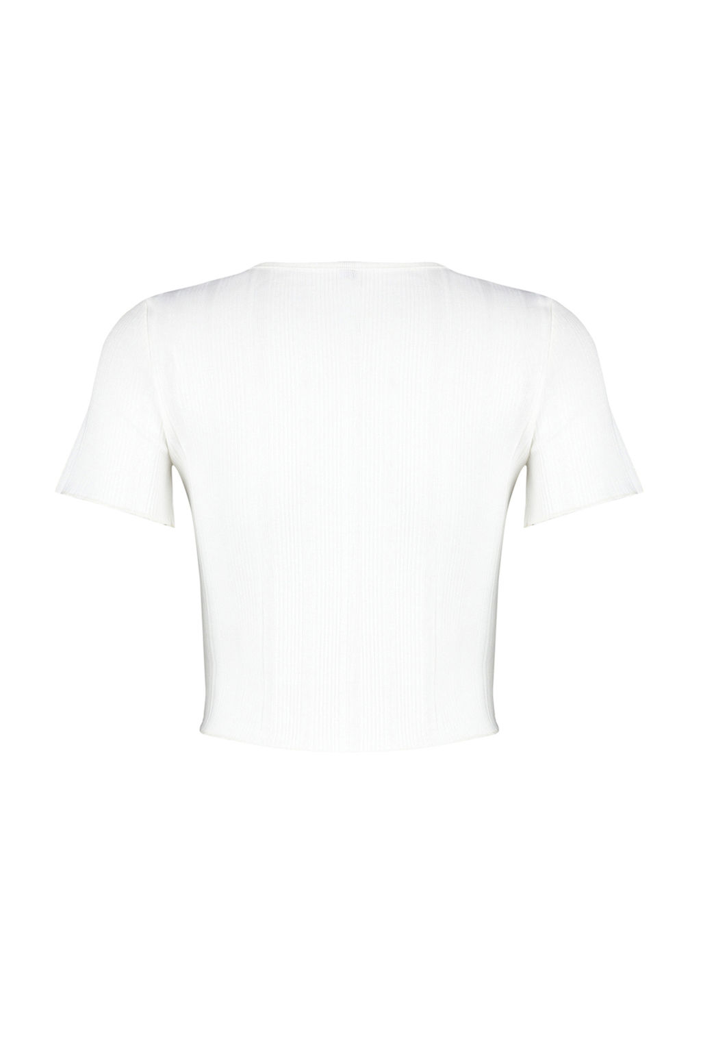 Ekru Patl? Crop Havuz Yaka Fitilli Esnek Orme Bluz TWOSS24BZ00364