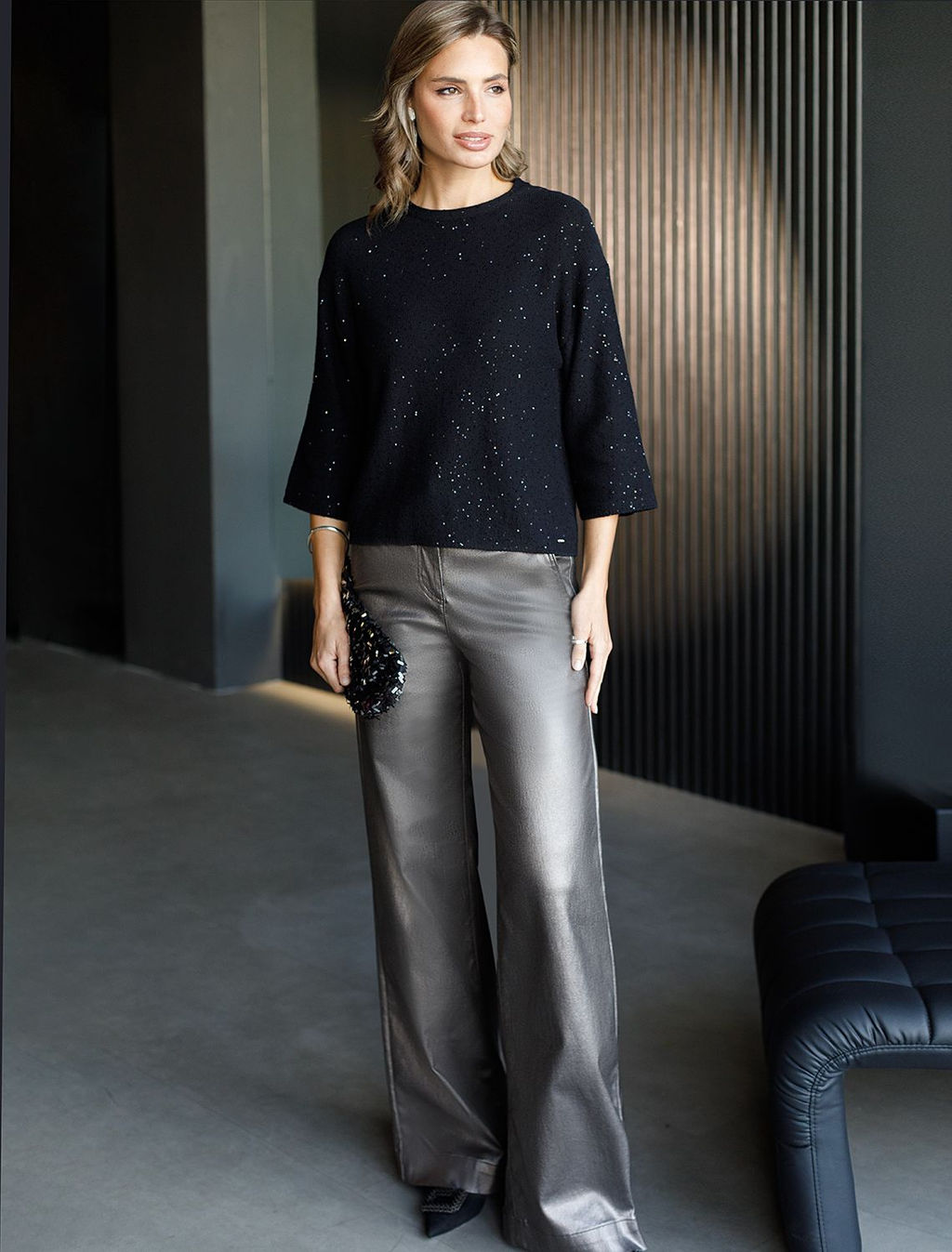 Джемпер из хлопковой пряжи с пайетками - Vilatte фото 4