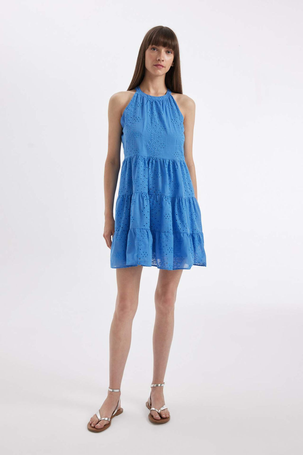 A Kesim Halter Yaka Brode Kolsuz Mini Elbise - Defacto фото 2