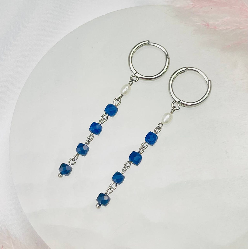 Серьги длинные из Содалита и Жемчуга - Радуга самоцветов фото 2