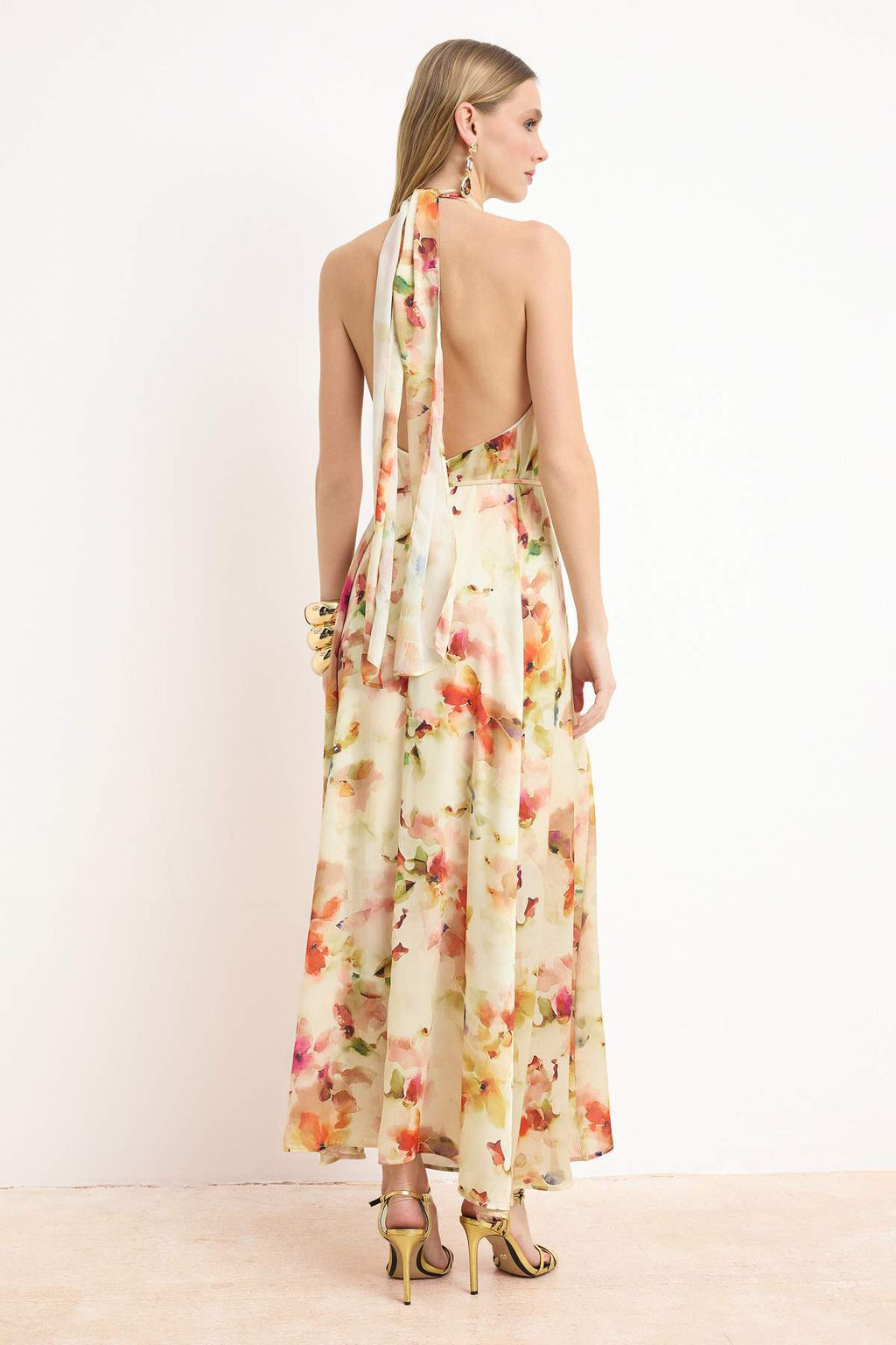 Cok Renkli Cicekli Kusakl? Maxi Astarl? S?k/Gece Elbise TPRSS26EL00078