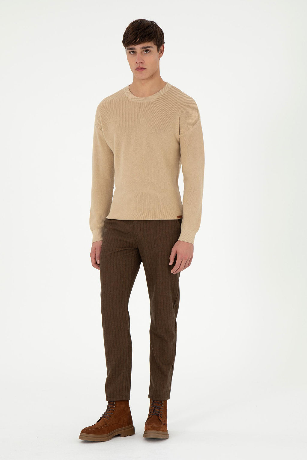 Erkek Regular Fit Bisiklet Yaka Kum Basic Kazak - U.s. polo assn фото 4