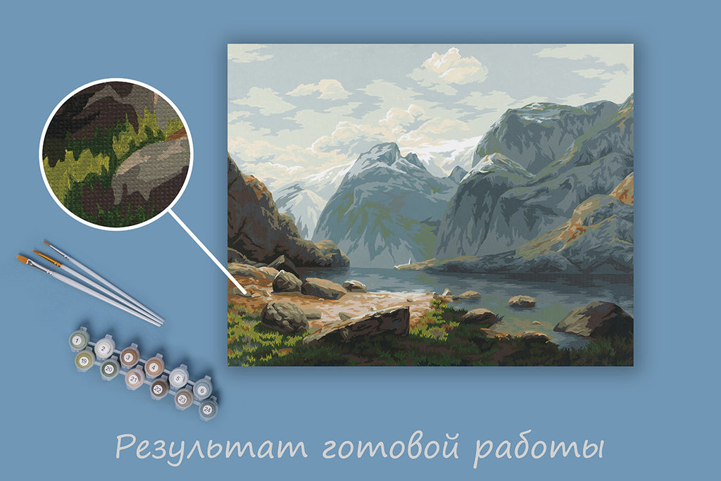 ФРЕЯ GTG-PNB/PL-198 Набор для раскрашивания по номерам 50 х 40 см По мотивам картины Саврасова А. К. Озеро в горах Швейцарии. 1866. Фрагмент