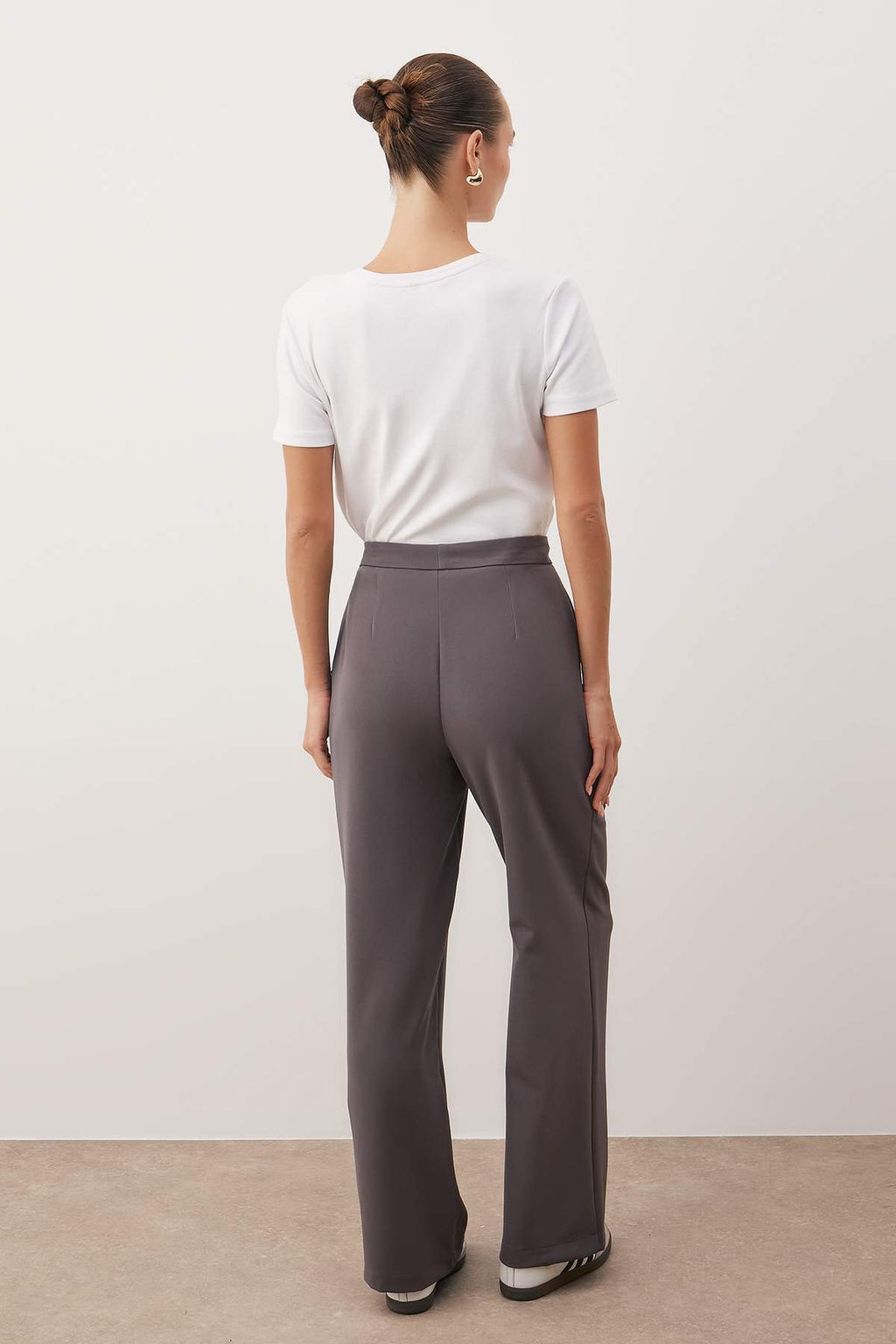 Antrasit Wide Leg/Genis Paca Dokuma Kumas Pantolon TWOAW22PL0139