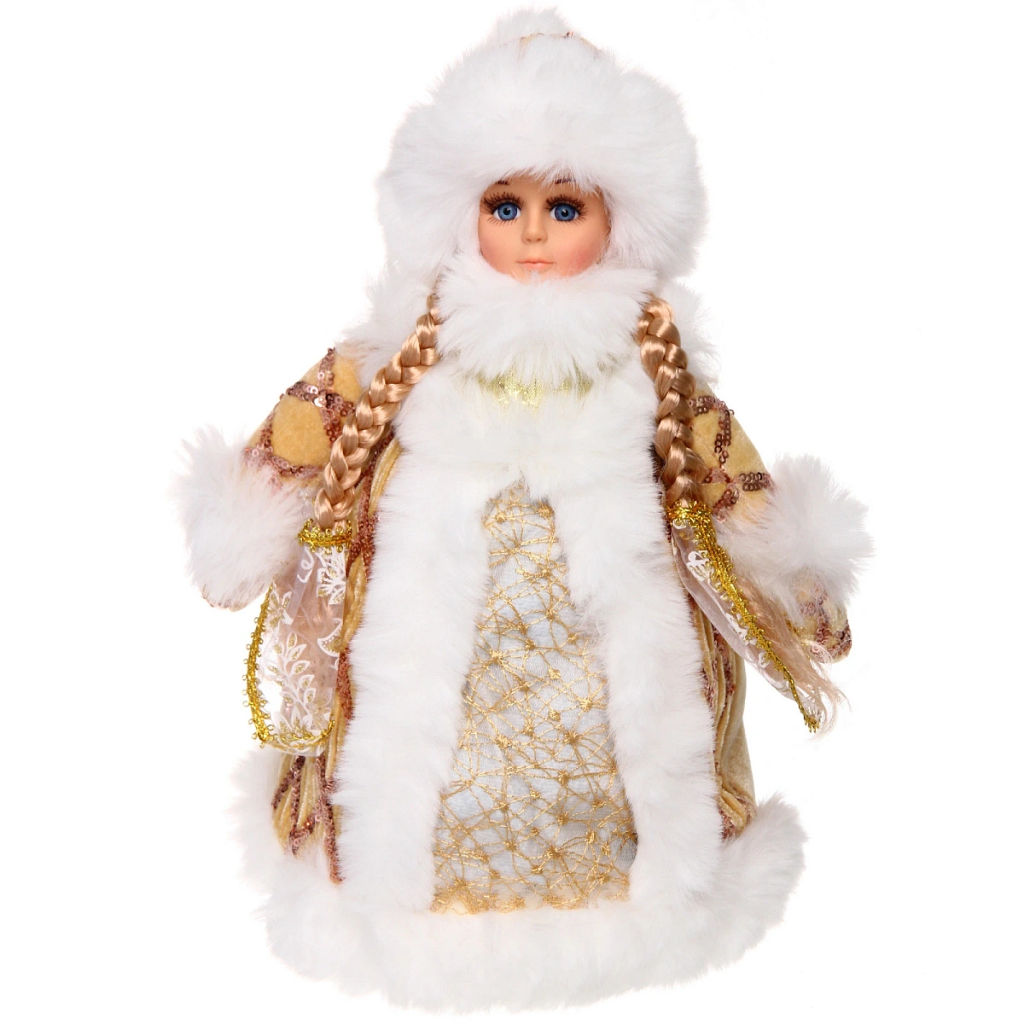 Снегурочка для подарков и конфет "Куча подарков" 30 см (золотая шубка)