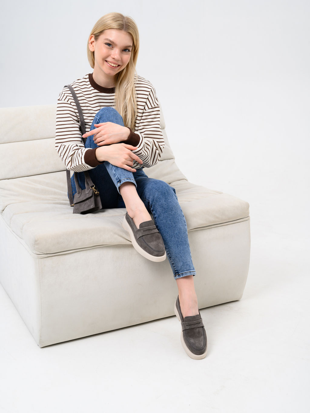 Лоферы туфли EDART 176.1593 be. Серый замок замша  фото 18