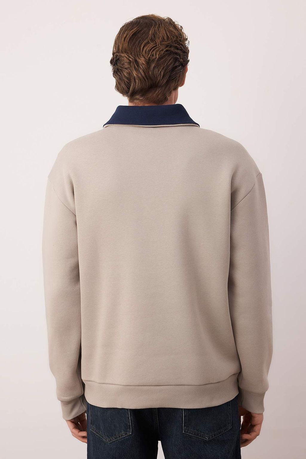 Gri Oversize Dik Yaka Fermuarl? Ici Polarl?/S?cak Tutan Nak?sl? Sweatshirt TMNAW25SW00081