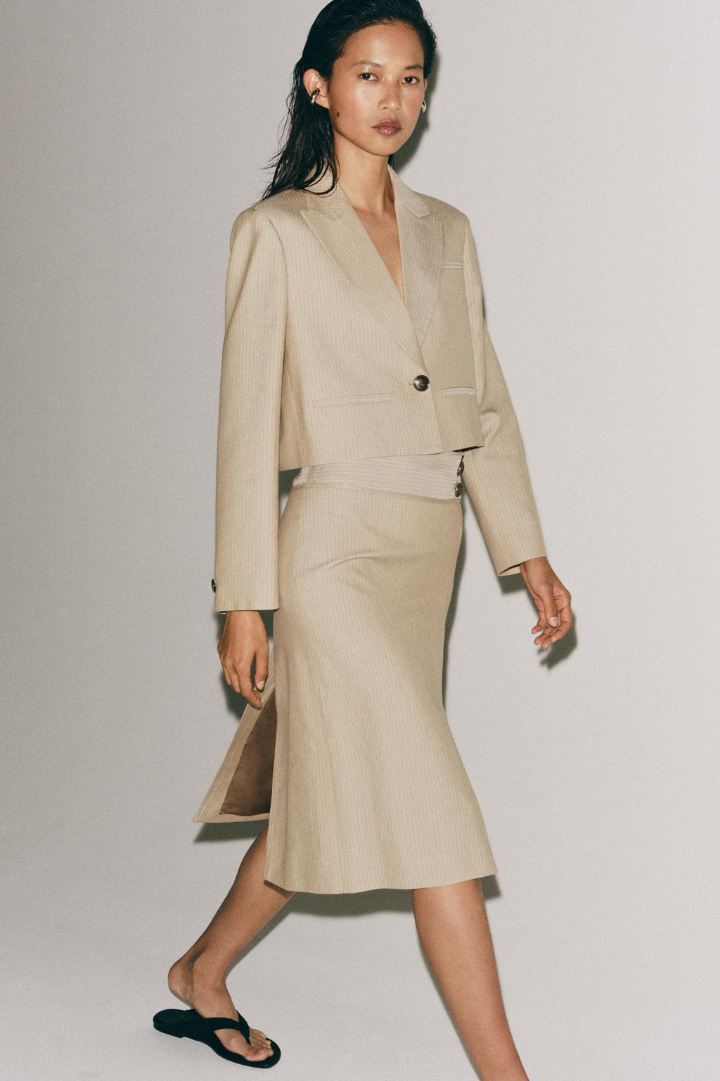 FALDA RECTA RAYAS ZW COLLECTION / Beige - Zara фото 4