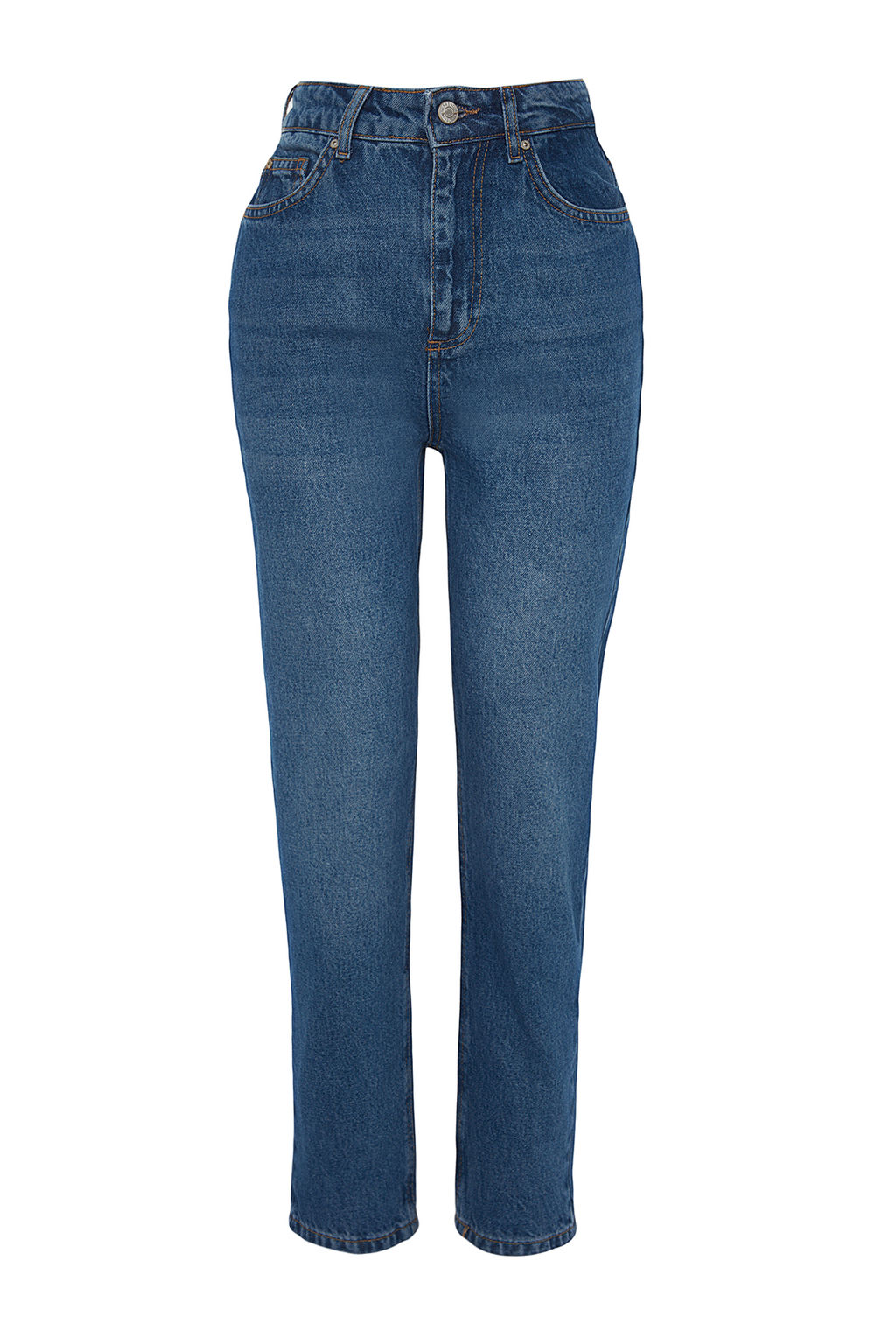 Koyu Mavi Yuksek Bel Mom %100 Pamuk Non-Stretch Jeans TWOAW24JE00076
