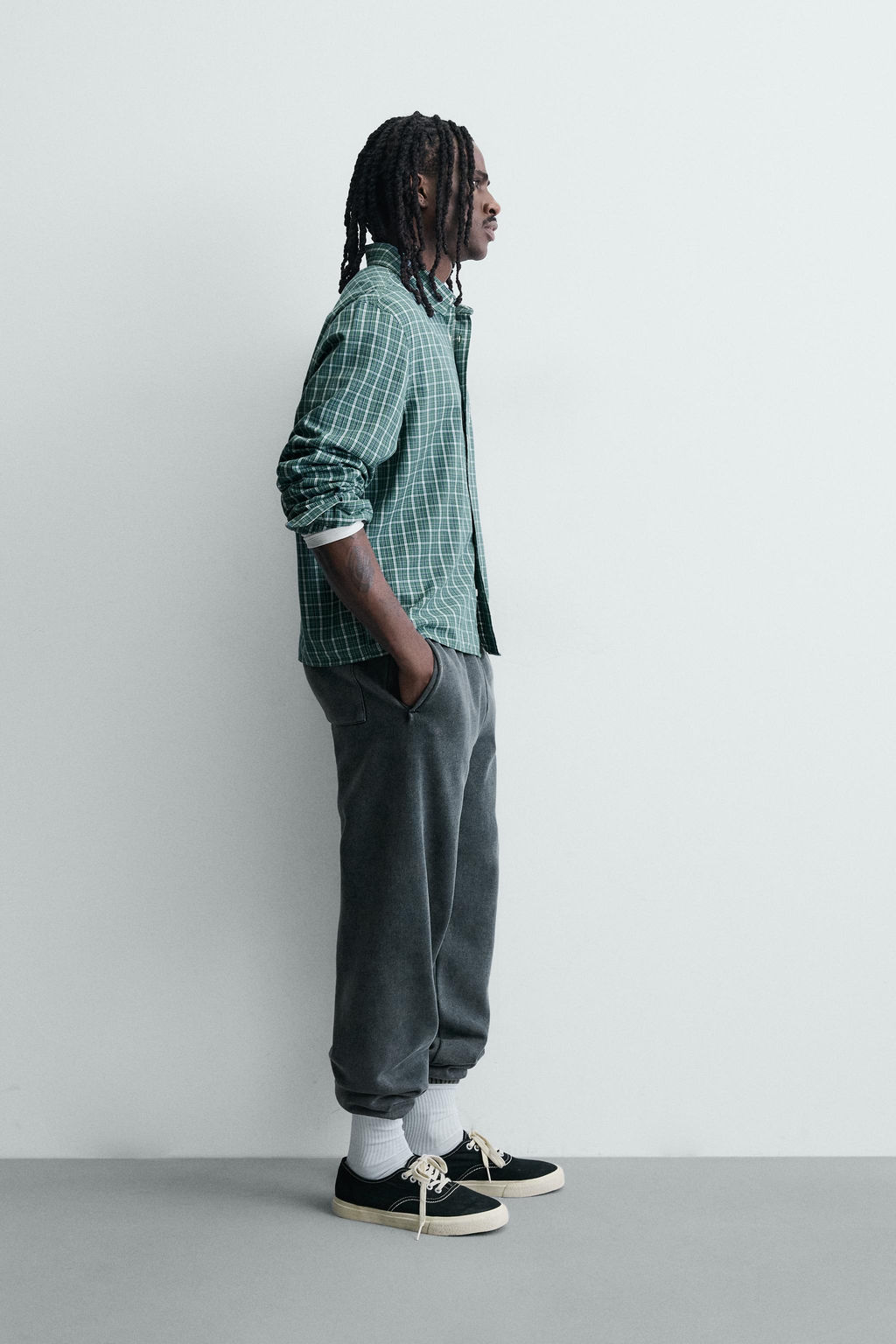 CAMISA CROPPED FIT CUADROS ESTAMPADO BORDADO / Verde - Zara фото 4