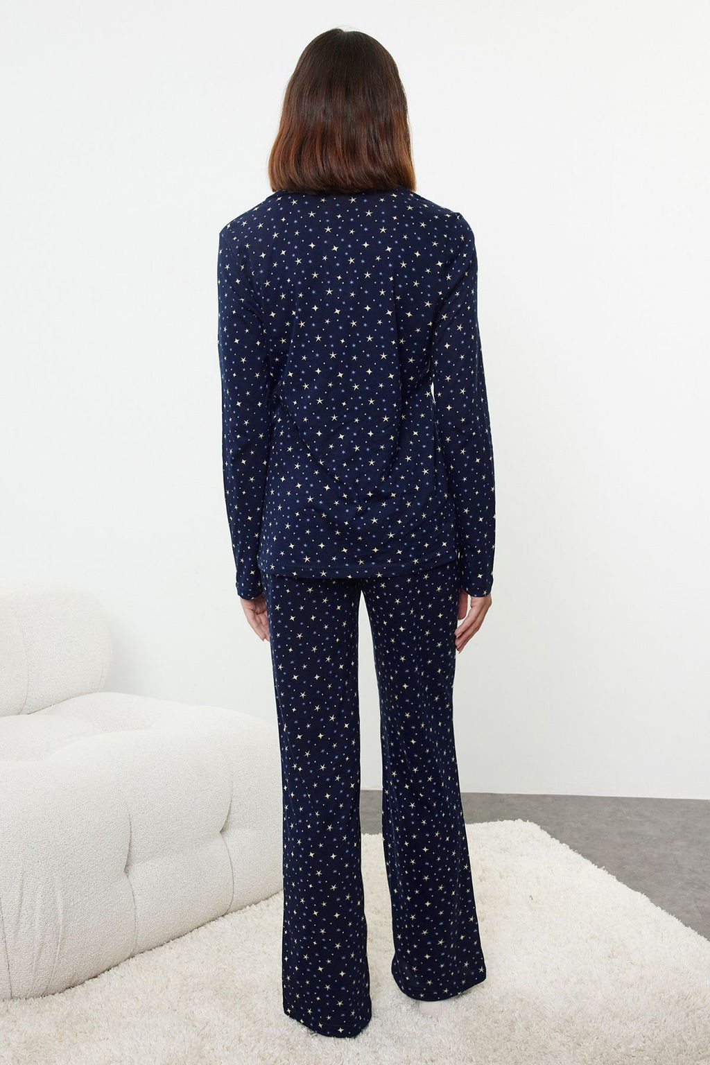 Trendyolmilla Lacivert %100 Pamuklu Galaksi Desenli Orme Pijama Tak?m? THMAW25PT00097  фото 9