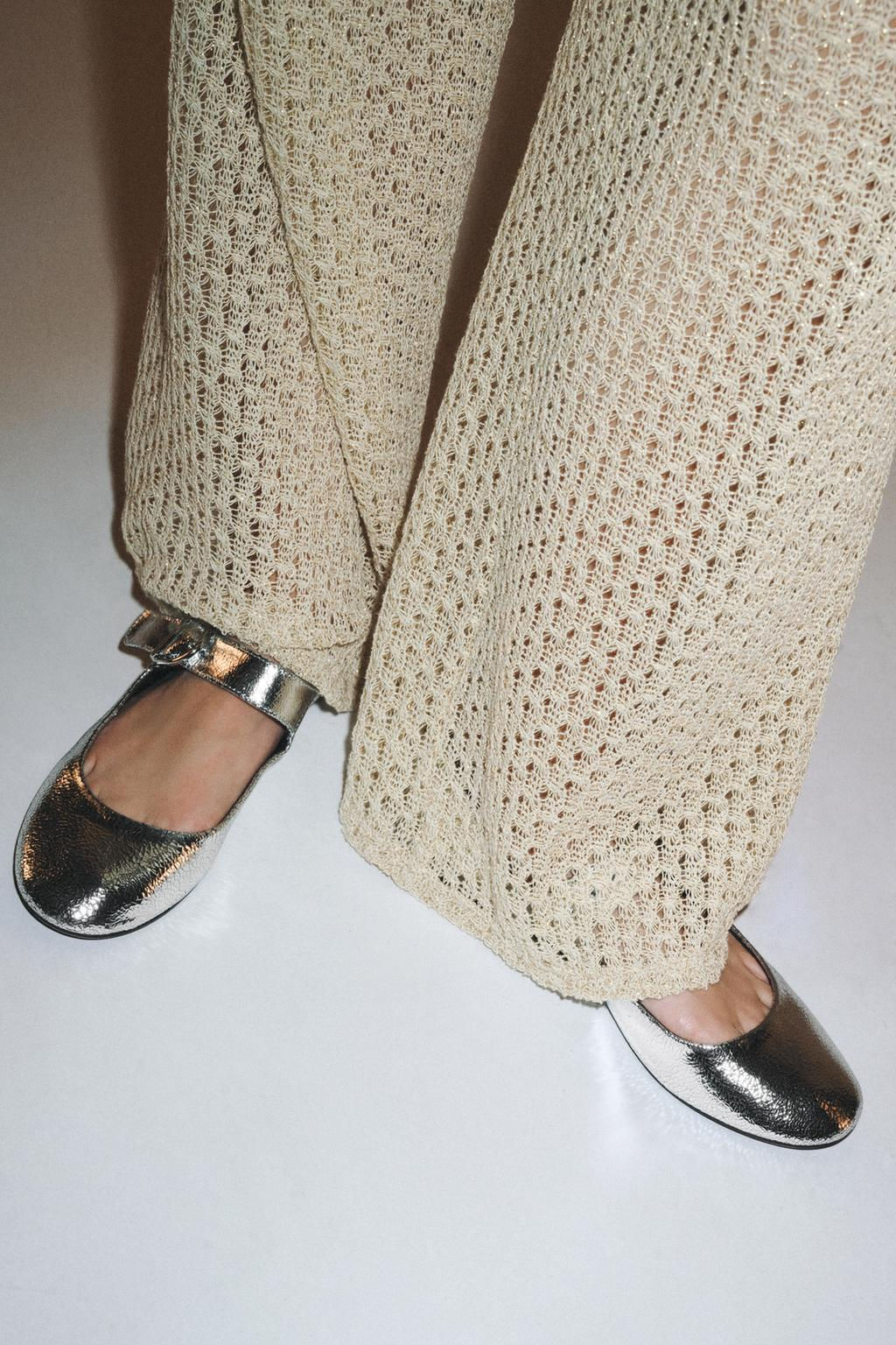 METALLIC LEATHER-EFFECT BALLERINAS - Zara фото 2